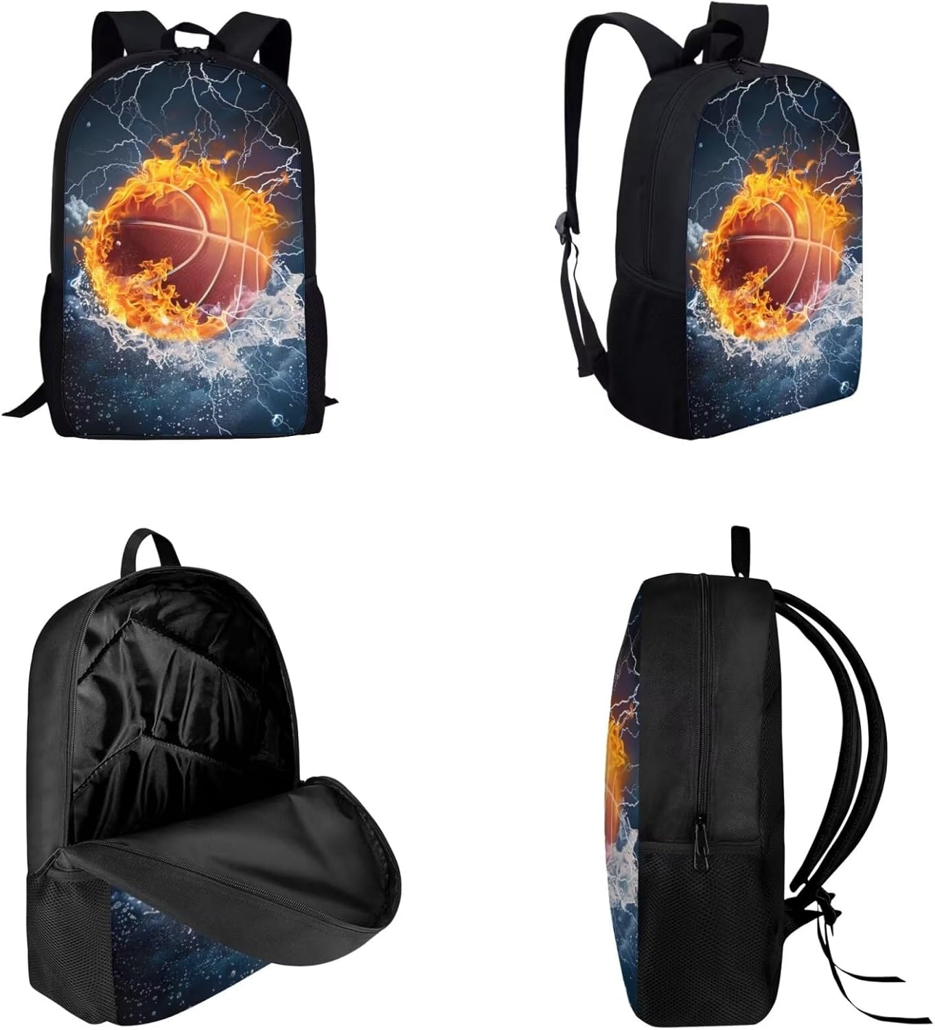 Basketball Print Kids School Backpack Set for Boys, Ball Print Book Bag with Lunch Bag Pencil Case, Large Boys School Bag Set with Baseball, Back to School Supplies, Dark Blue