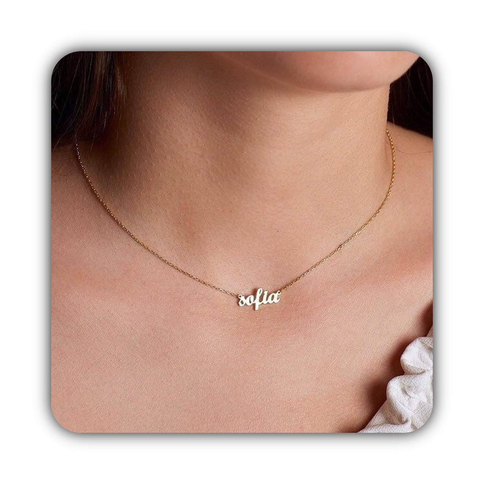 18k oro collar con nombre, personalizado minimalista caligrafía plata de ley Navidad