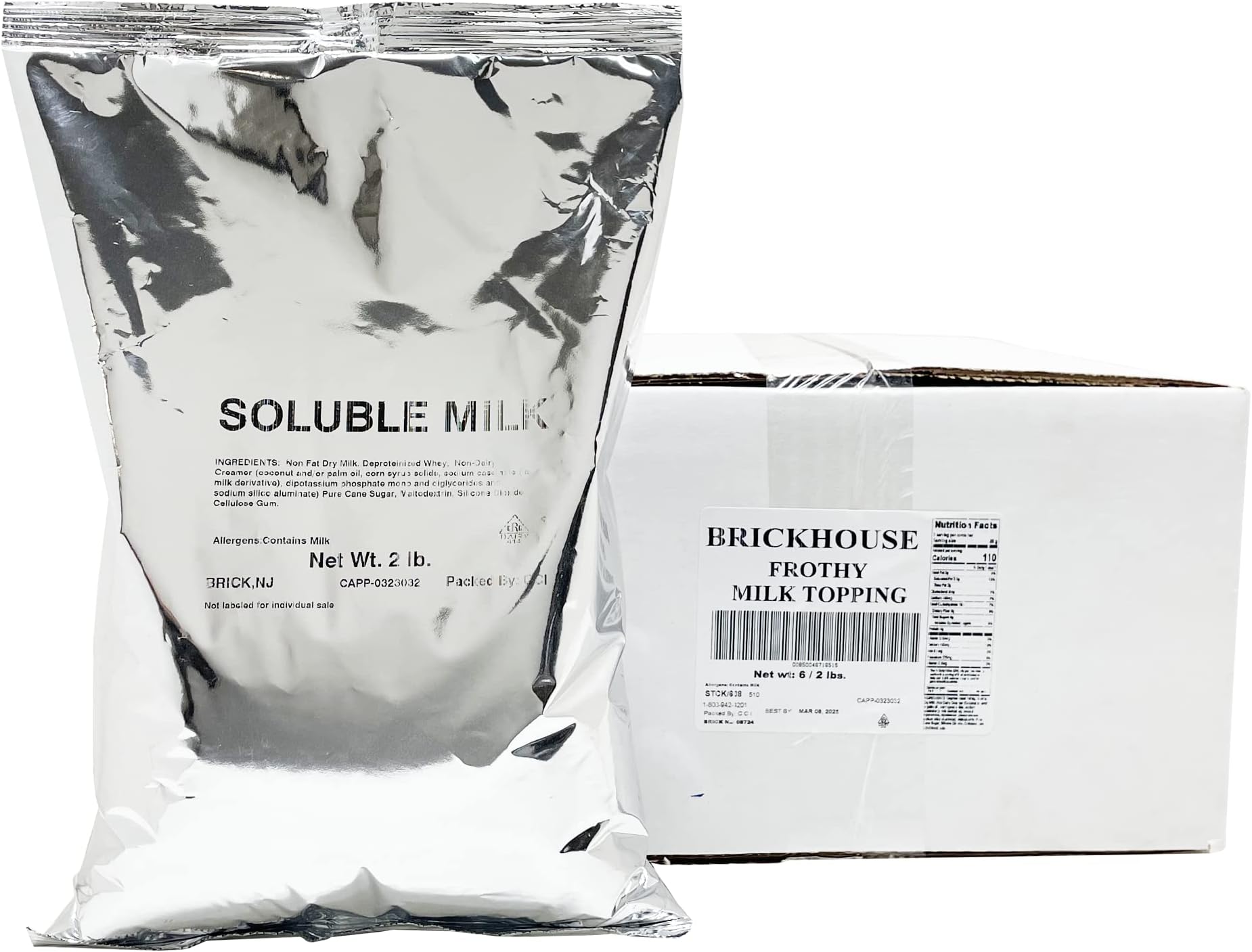 Frothy Milk Topping Mix – Soluble Milk Powder for Cappuccino, Latte & Hot Beverages, 6/2lb Bags