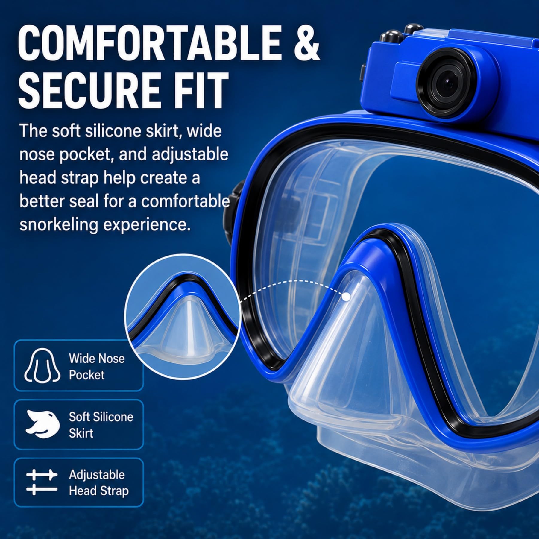 Gafas de Buceo con Cámara 2K, Impermeables hasta 15m y Lente Gran Angular para Snorkel
