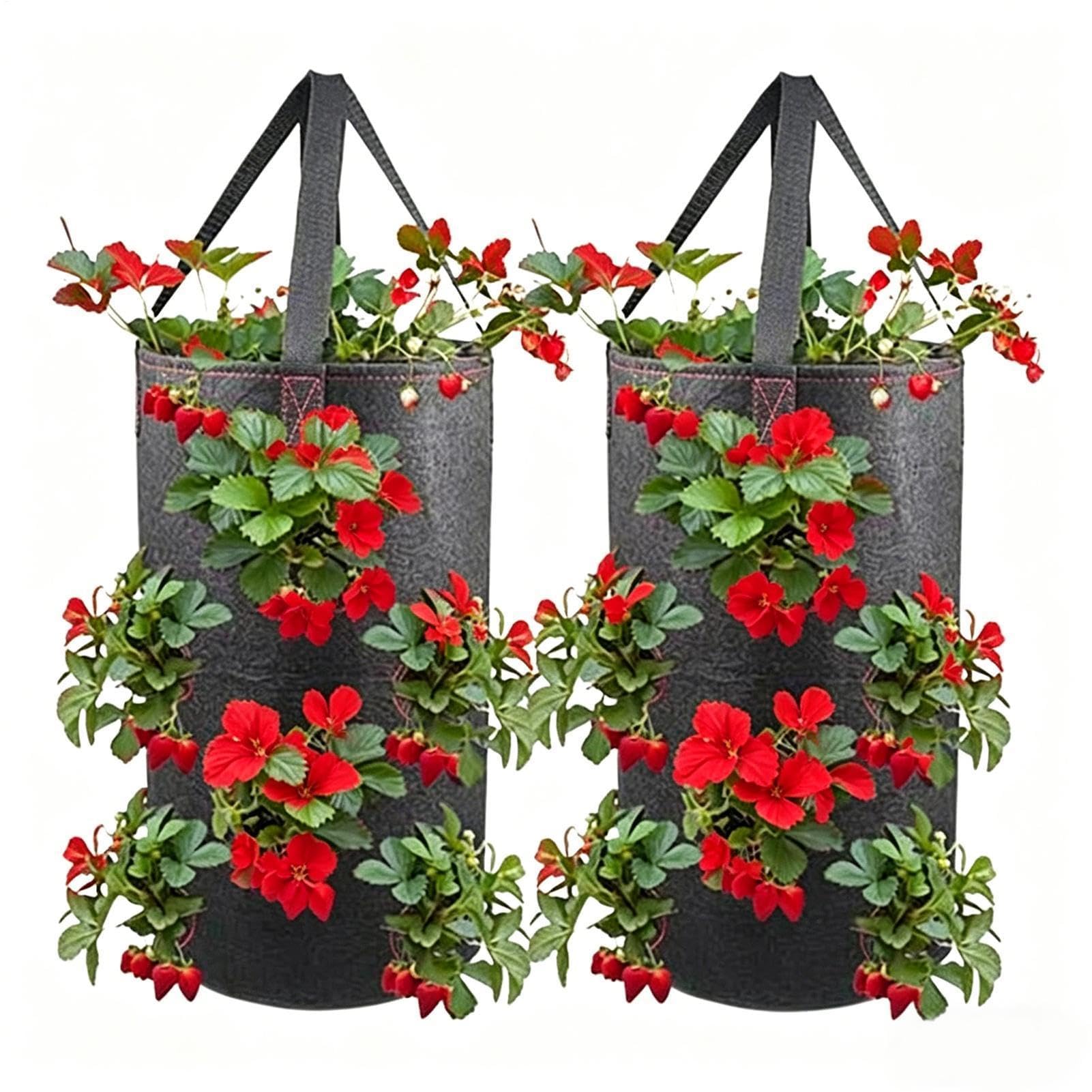 Fioriera da appendere per fragole, 2 sacchetti verticali con 11 tasche per giardinaggio all'aperto, soluzione salvaspazio per balcone e coltivazione di piccoli spazi