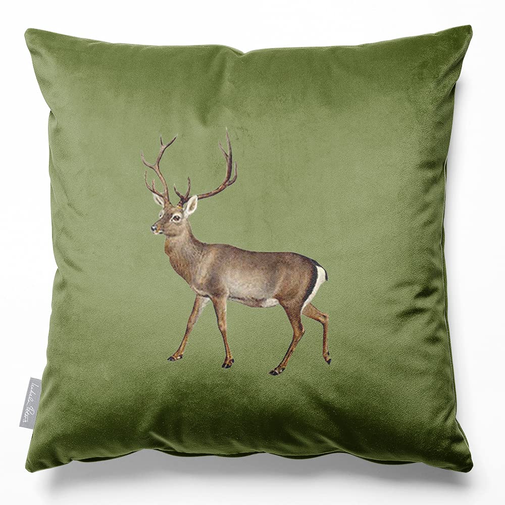 Izabela Peters Stag - Sage Velvet Cushions - Eco-Friendly, 45 Cm, Chair & Sofa Cushions