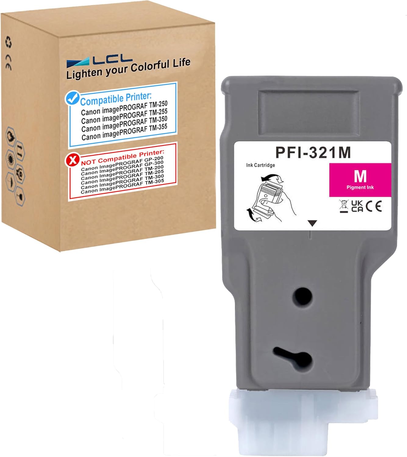 LCL Compatible PFI-321 PFI-321M Magenta High Yield 300-ml Ink Cartridge (6269C001AA) Replacement for Canon PFI-320M imagePROGRAF TM-250 TM-255 TM-350 TM-355 Printers(1-Pack)