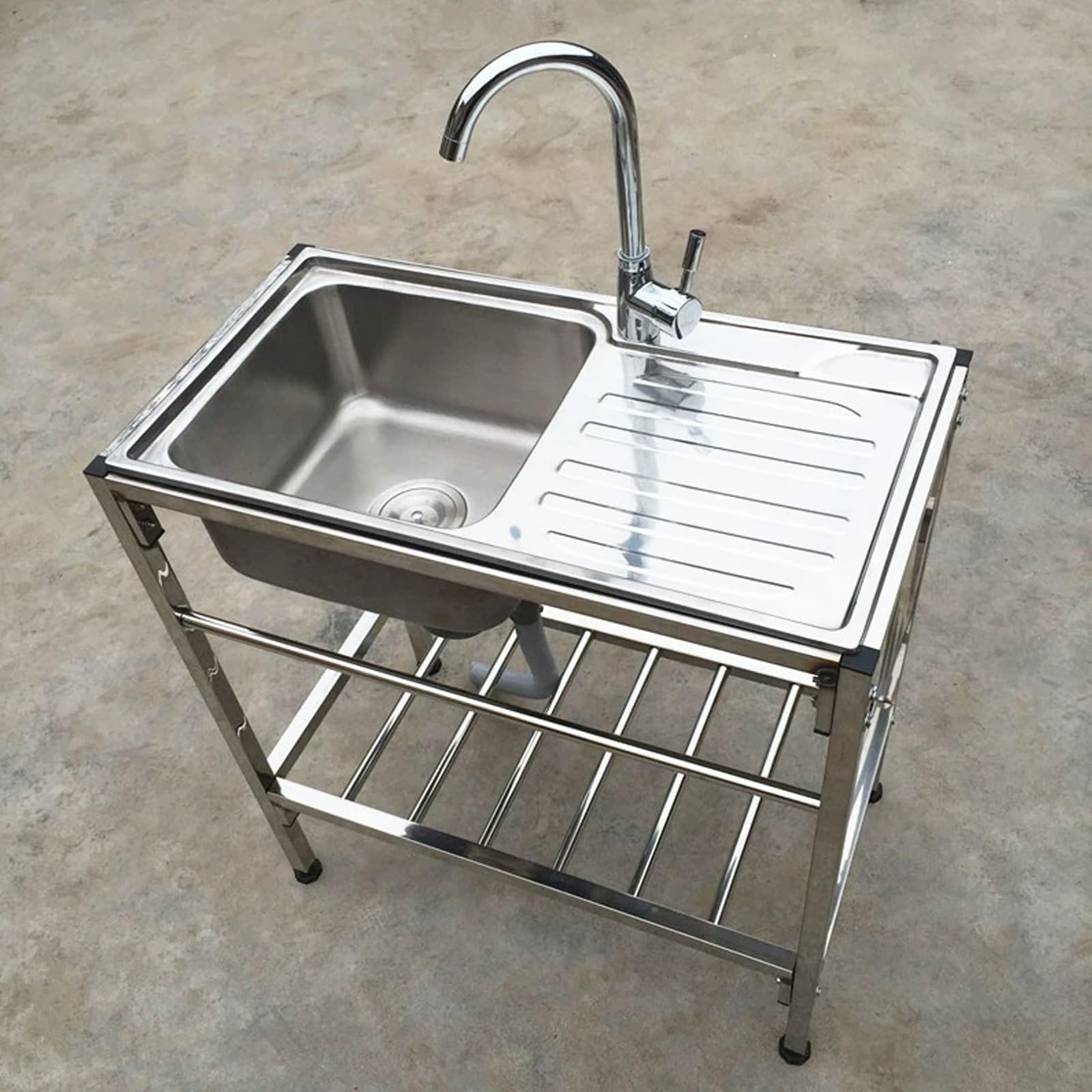 Fregadero Independiente Cocina Con Grifo, Fregadero Acero Inoxidable Comercial Con Banco Trabajo, Para Jardin Lavandería Garaje, Fácil De Limpiar.