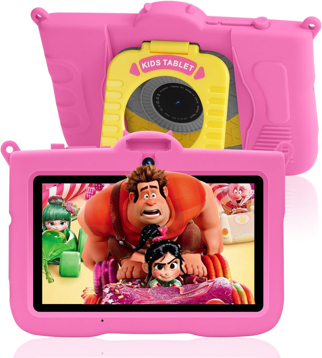 Kids Tablet 7 inch, Android Tablet for Kids, 8GB RAM 64GB ROM 256GB Expand, Toddler Tablets with Parental Control, Shockproof Case, Kid Space, Dual Camera, WiFi, Learning, Game (Pink)