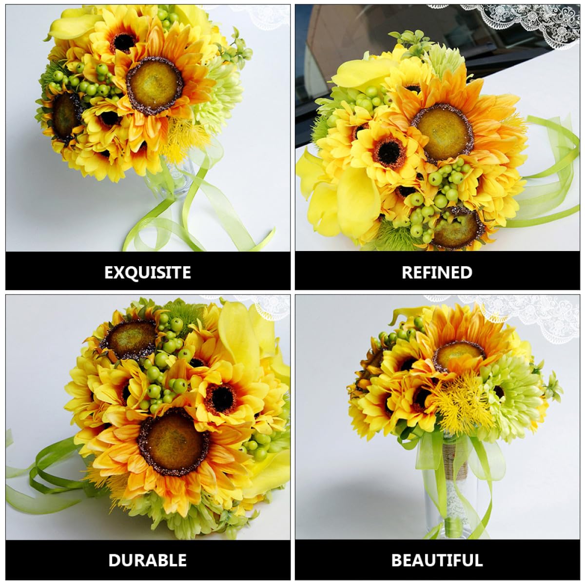 Garneck Künstlicher Brautstrauß mit Sonnenblumen aus Spun Silk und Pu Wetterfest und Frostbeständig Blumendekoration für Hochzeitsfotos und Tanzpartys