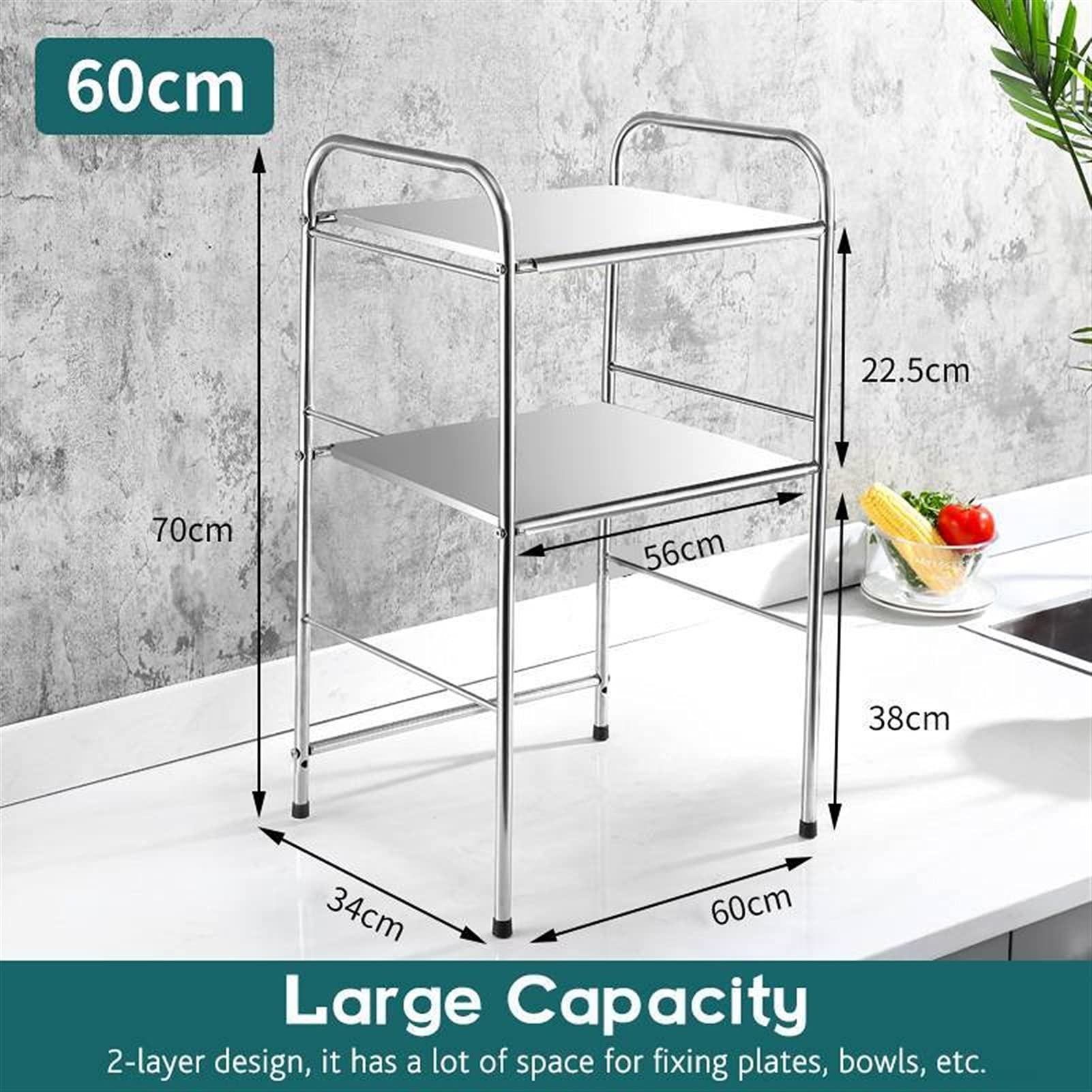 Liudan Estante Organizador 2-Tier Microondas Soporte de Horno de Acero Inoxidable Cocina Baker Rack Almacenamiento Estante Inicio Cocina Estante Organizador Titular Organizador de estanterías