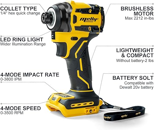 Miniatura 7 de Destornillador de impacto de 14 de pulgada, par de 2212 in-libras, motor sin escobillas de 4 velocidades, compatible con batería máxima de 20 V 60