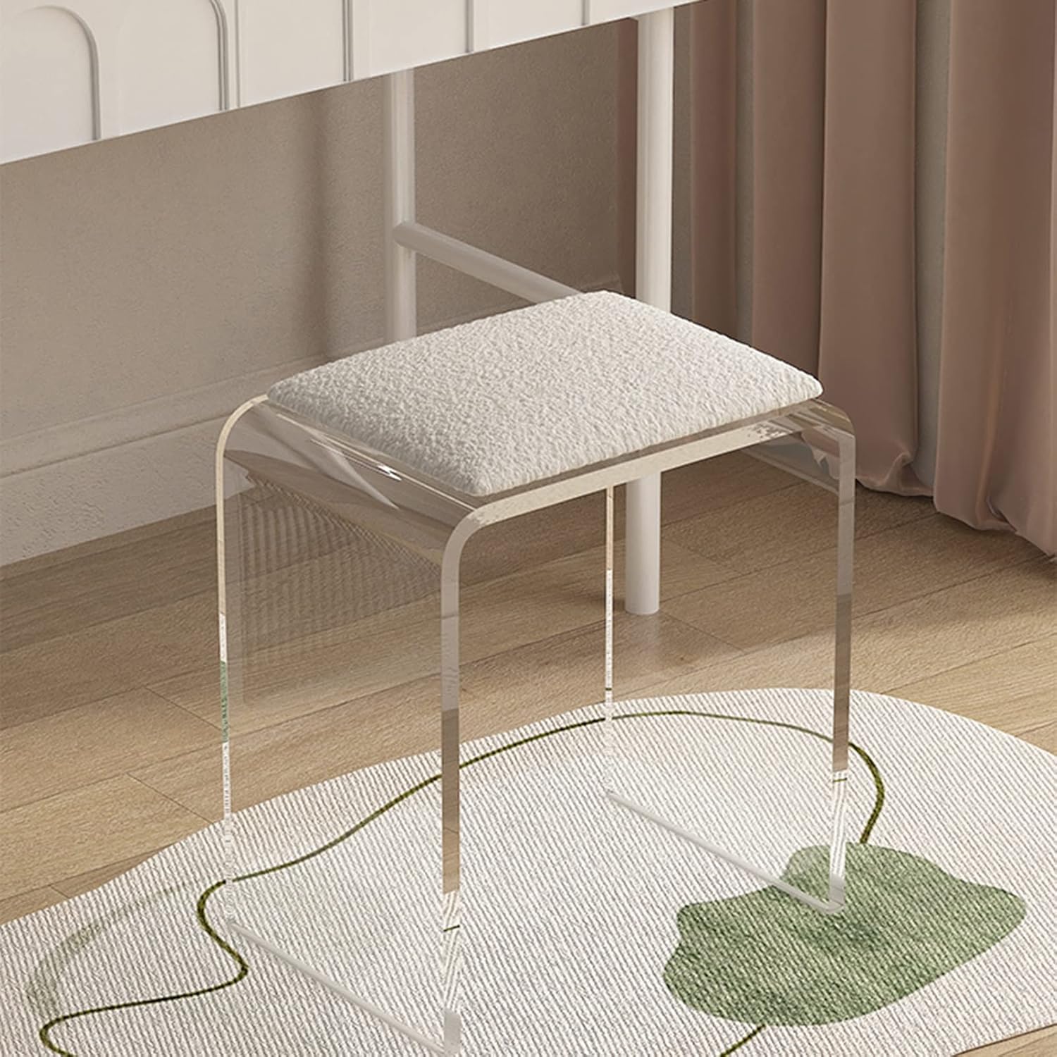 Clear Acrylic Shoe Changing Stool, Modern Creativ Foot Rest Ottoman with Cushion, Acrylic Vanity Stool, Living Room Bathroom Kitchen Hotel Door Furniture (Color : White, Size : 31x23x26.5CM