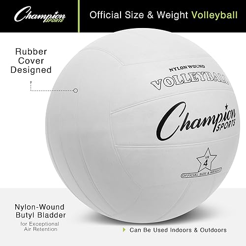 Miniatura 2 de Champion Sports Balón de voleibol de goma, tamaño oficial, para uso en interiores y exteriores, bolas de voleibol duraderas y reguladas para