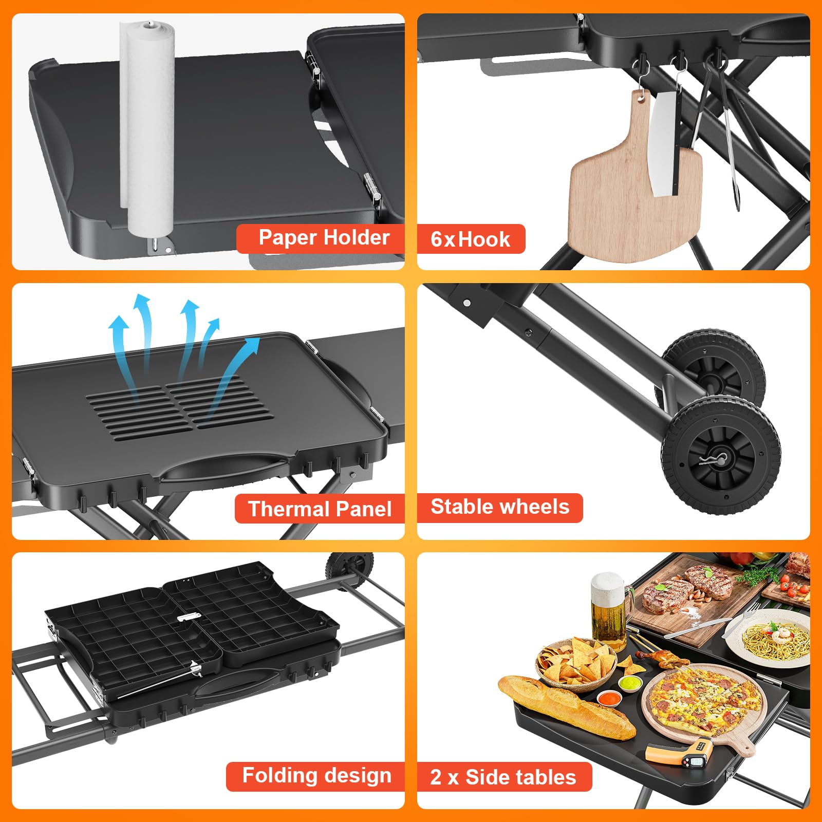 Carrello portatile GFTIME per barbecue Weber, Ninja, Ooni, Blackstone, Nexgrill, Traeger e altre griglie e forni per pizza | Carrello esterno con ruote