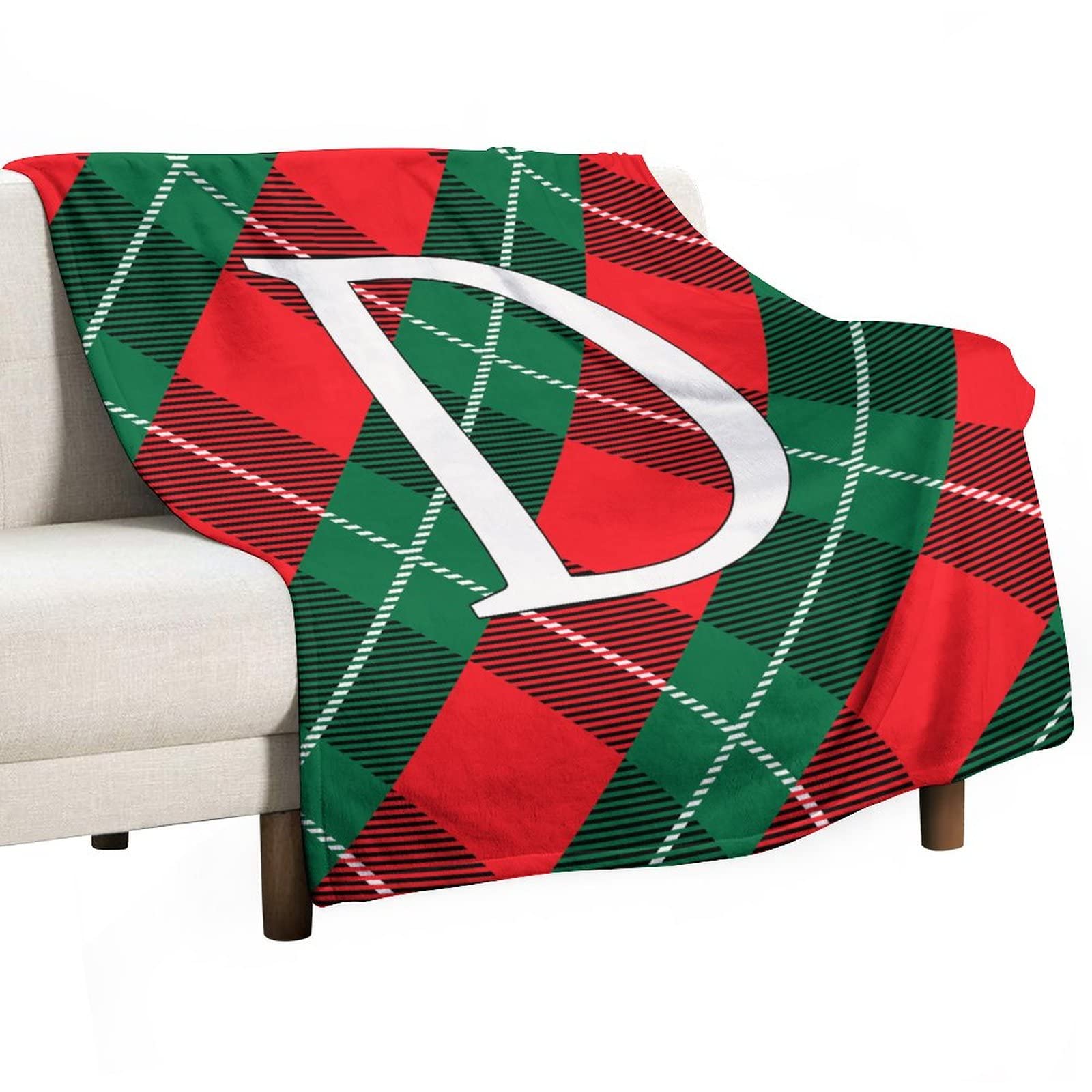 Couverture polaire grand format pour lit plaid de Noël tartan initiale D