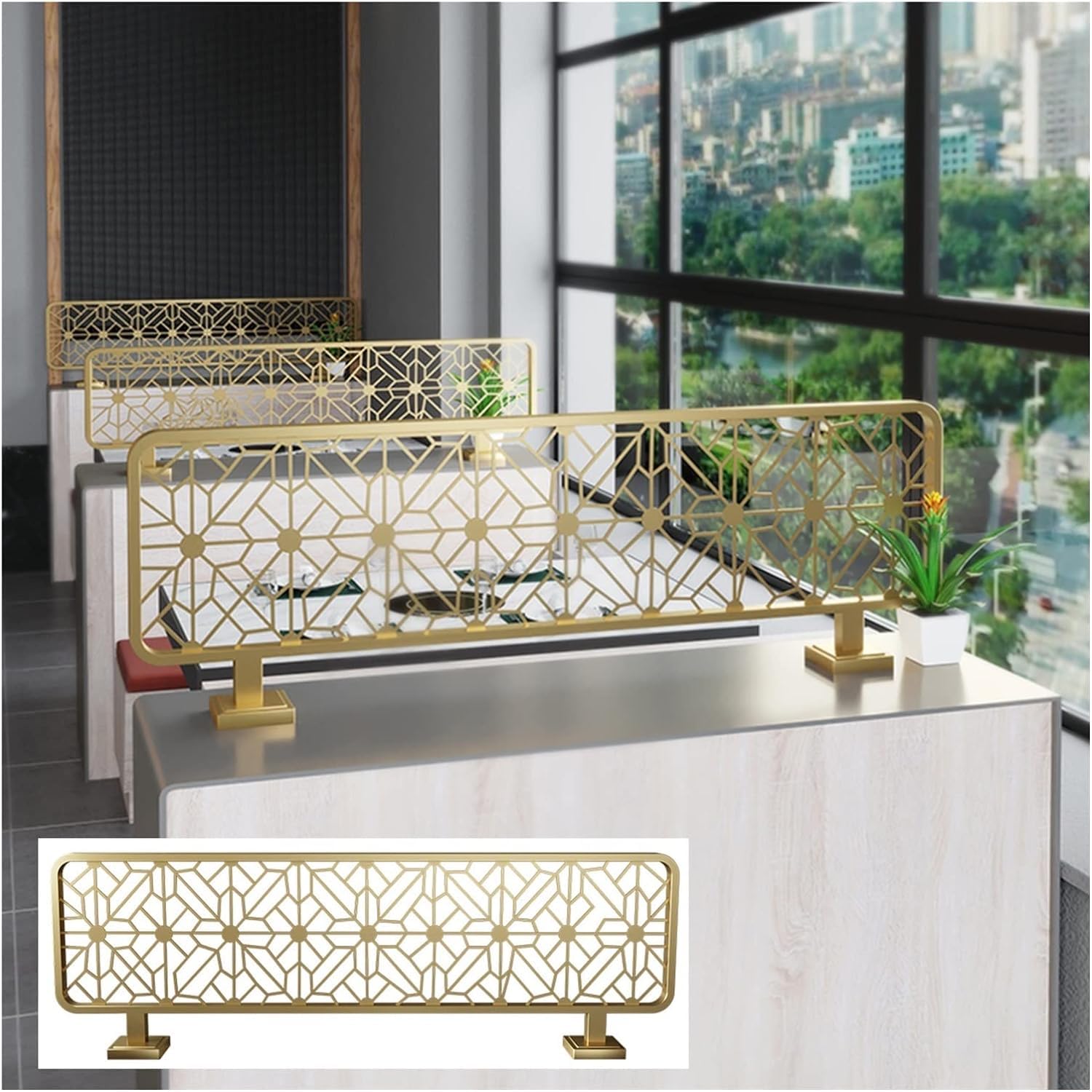 Cloison de séparation semi-privée pour restaurant au design ajouré or