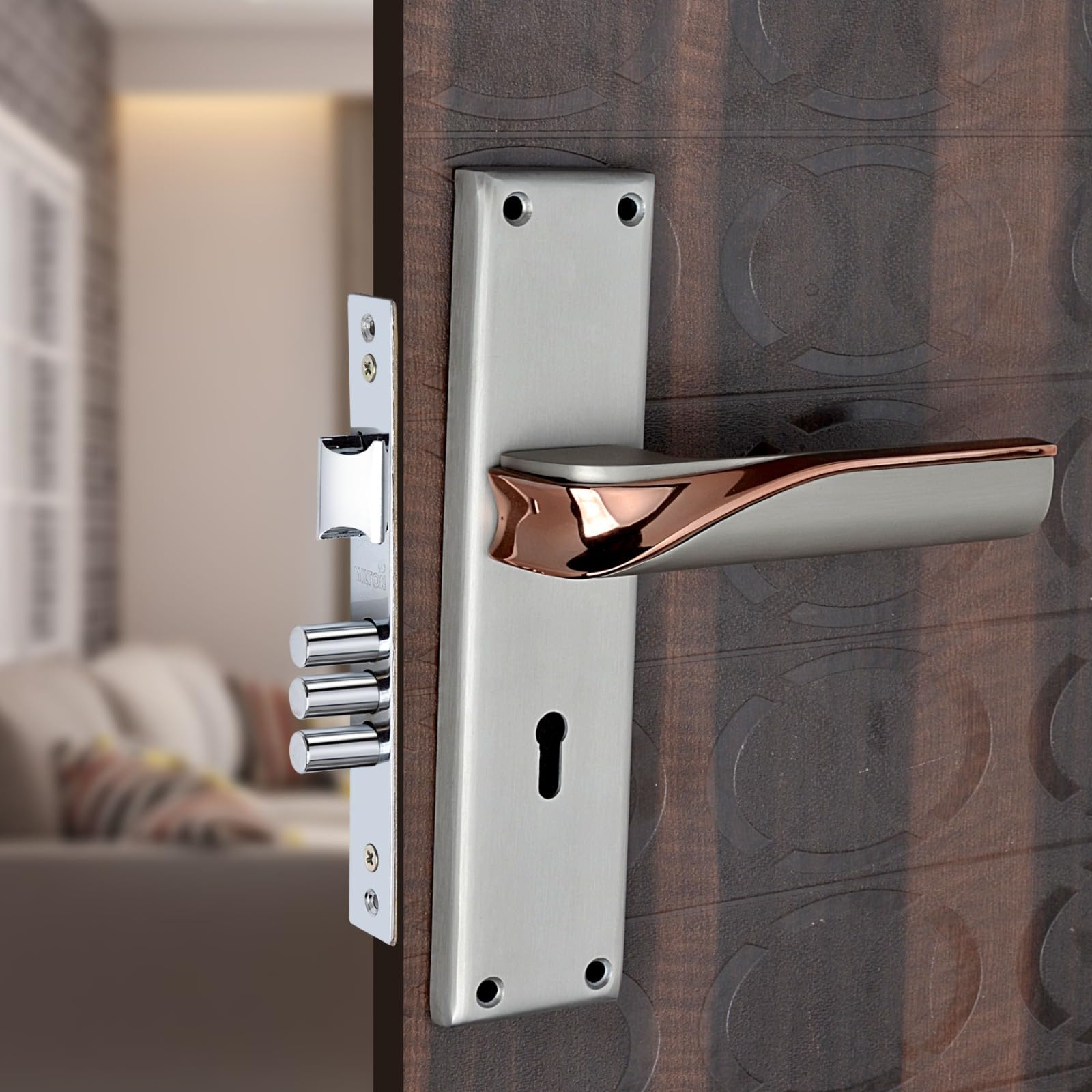 Milton ZINC Mortise Lock Set - Rollex Rose Gold 8 Inch, Satin