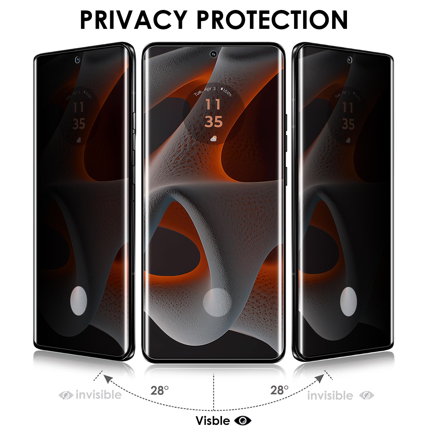 Protector de pantalla de privacidad para Motorola Edge 50 Pro [3 unidades], vidrio templado UV, antiespía, dureza 9H, resistente a los arañazos, compatible con identificación de huellas