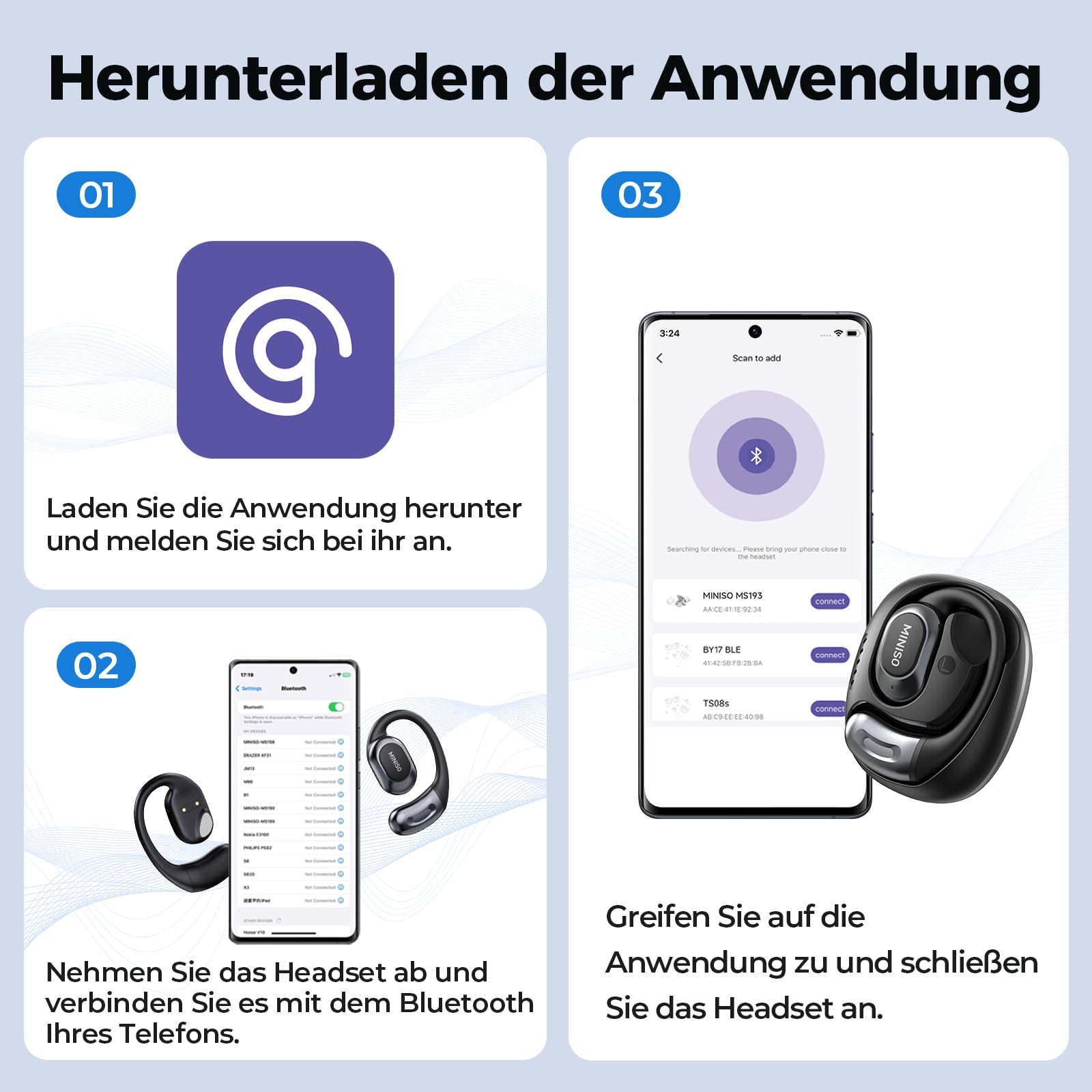 MINISO MS156 AI Kopfhörer Übersetzer, 3-in-1 Echtzeit Übersetzungskopfhörer, 134 Sprachen Ohrhörer