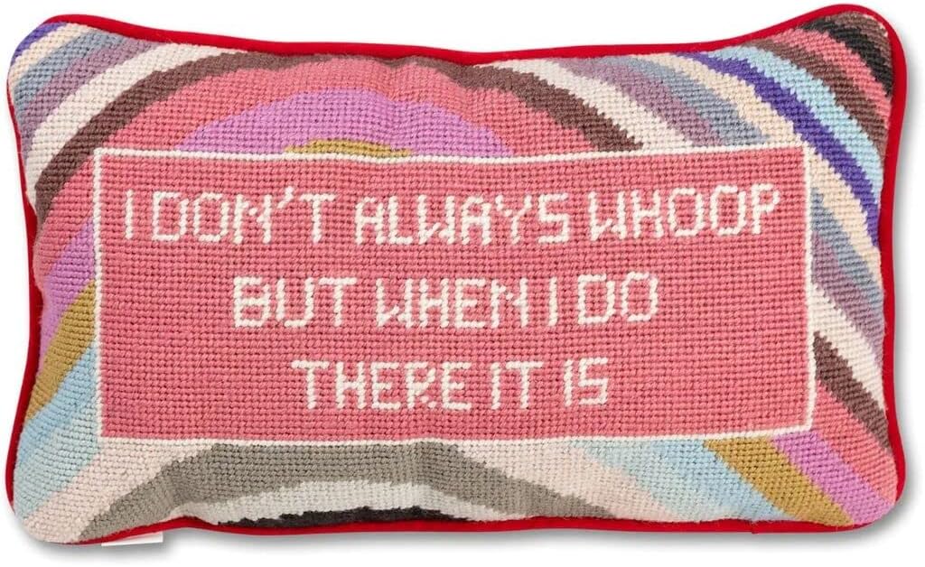 FURBISH Handmade Needlepoint Decorative Throw Pillow - Whoop There It is - 9" x 15" - Small Embroidered Accent Pillow for Bed, Chair, Couch, Sofa - Aesthetic Preppy Home Decor