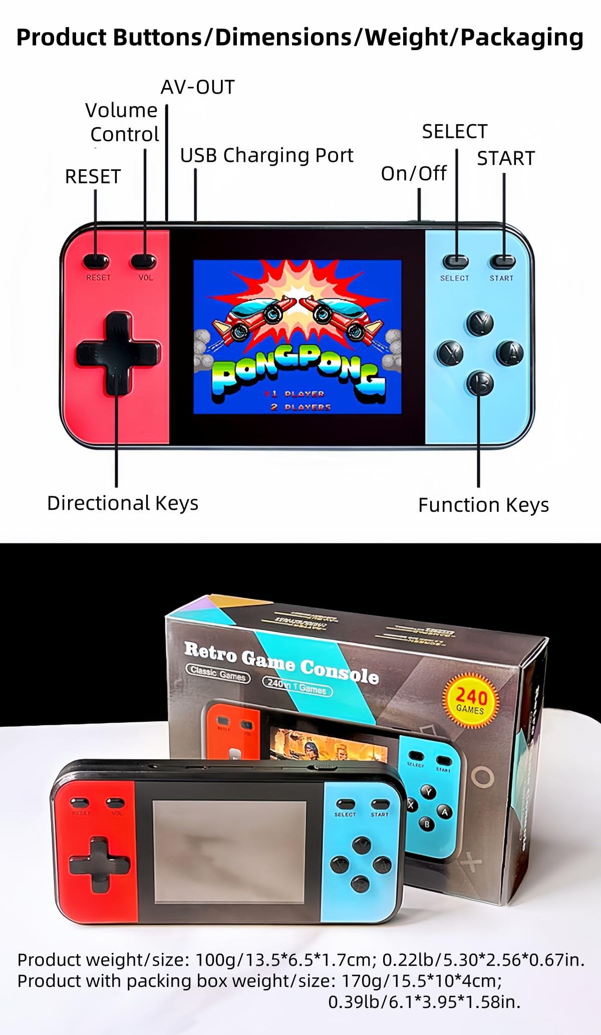 Console de Jeux Vidéo Portable 240 Jeux Connectable à la TV CZT 3.0