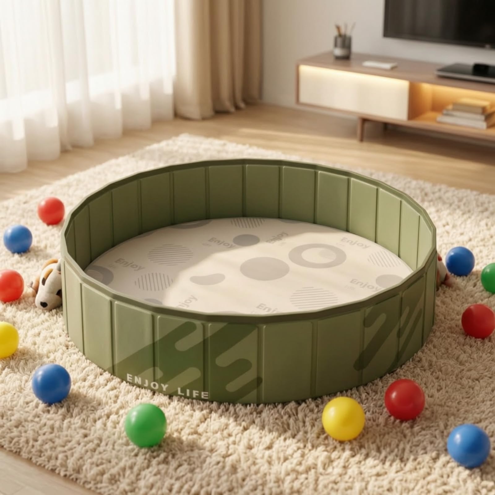 Piscine à Balles Gonflable Portable Piscine à Balles Pliable Léger Aire Jeu pour Chambre d'enfant, Vert Forêt, 100 Cm