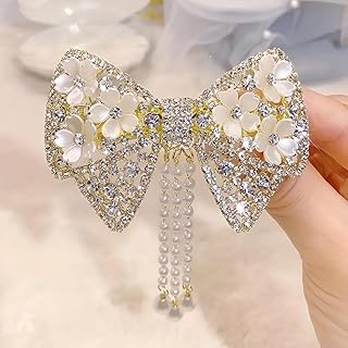 شعر - أنيق مع تفاصيل زهور لامعة وشراشيب من اللؤلؤ الصناعي، قبضة آمنة غير قابلة للانزلاق للنساء والفتيات