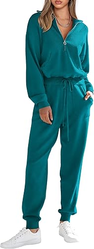 PRETTYGARDEN Conjunto de suéter de 2 piezas para mujer, sudadera con cremallera, pantalones deportivos, ropa casual