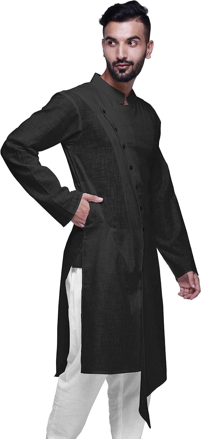 Atasi Solid Long Sleeve Kurta for Men Mandarin Collar Ethnic Long Kurta for Boys