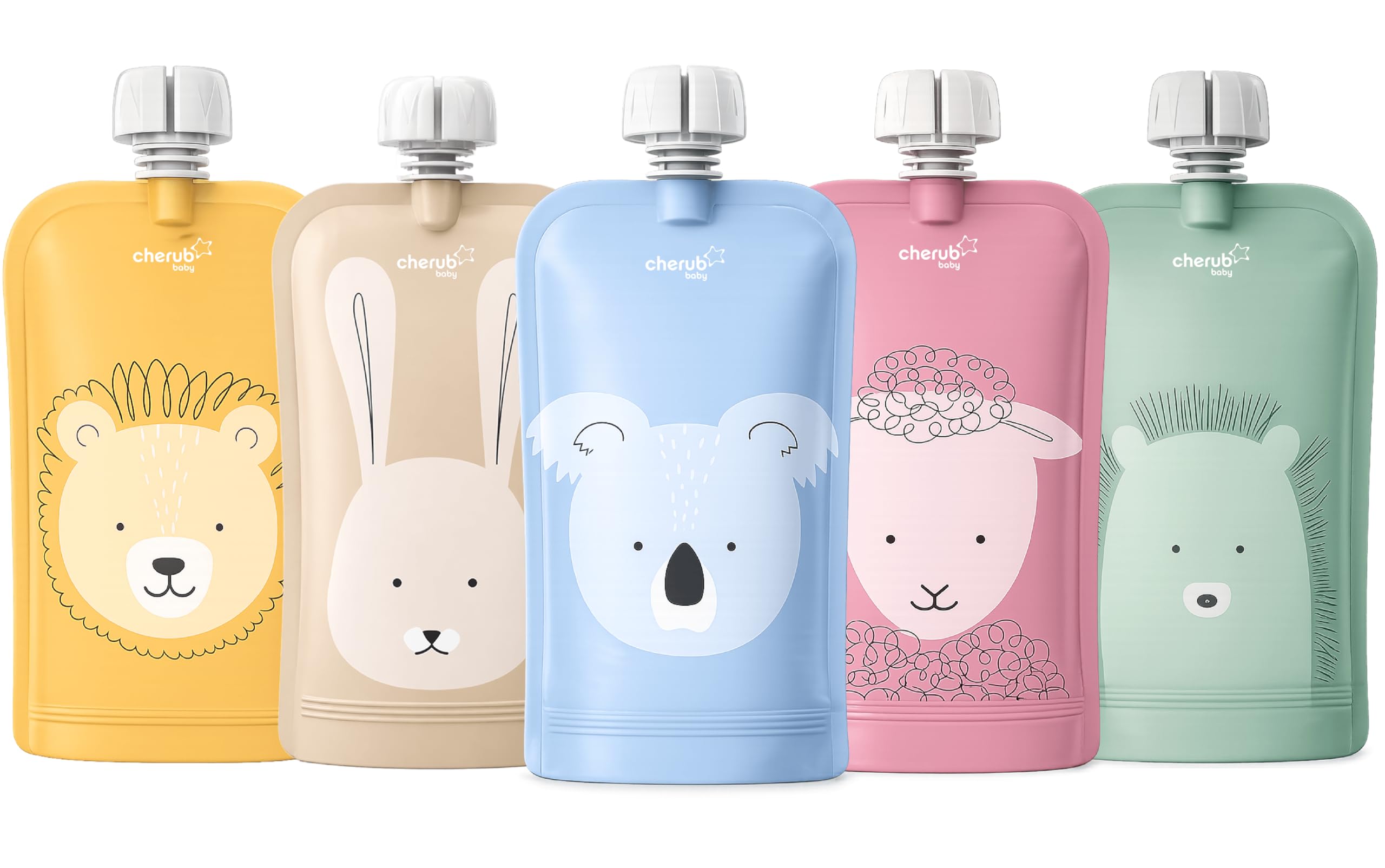 Cherub Baby Reusable Yogurt Pouches 5 Pack 150Ml Leakproof Freezer Safe Bpa-Free Squeeze Bags For Toddler