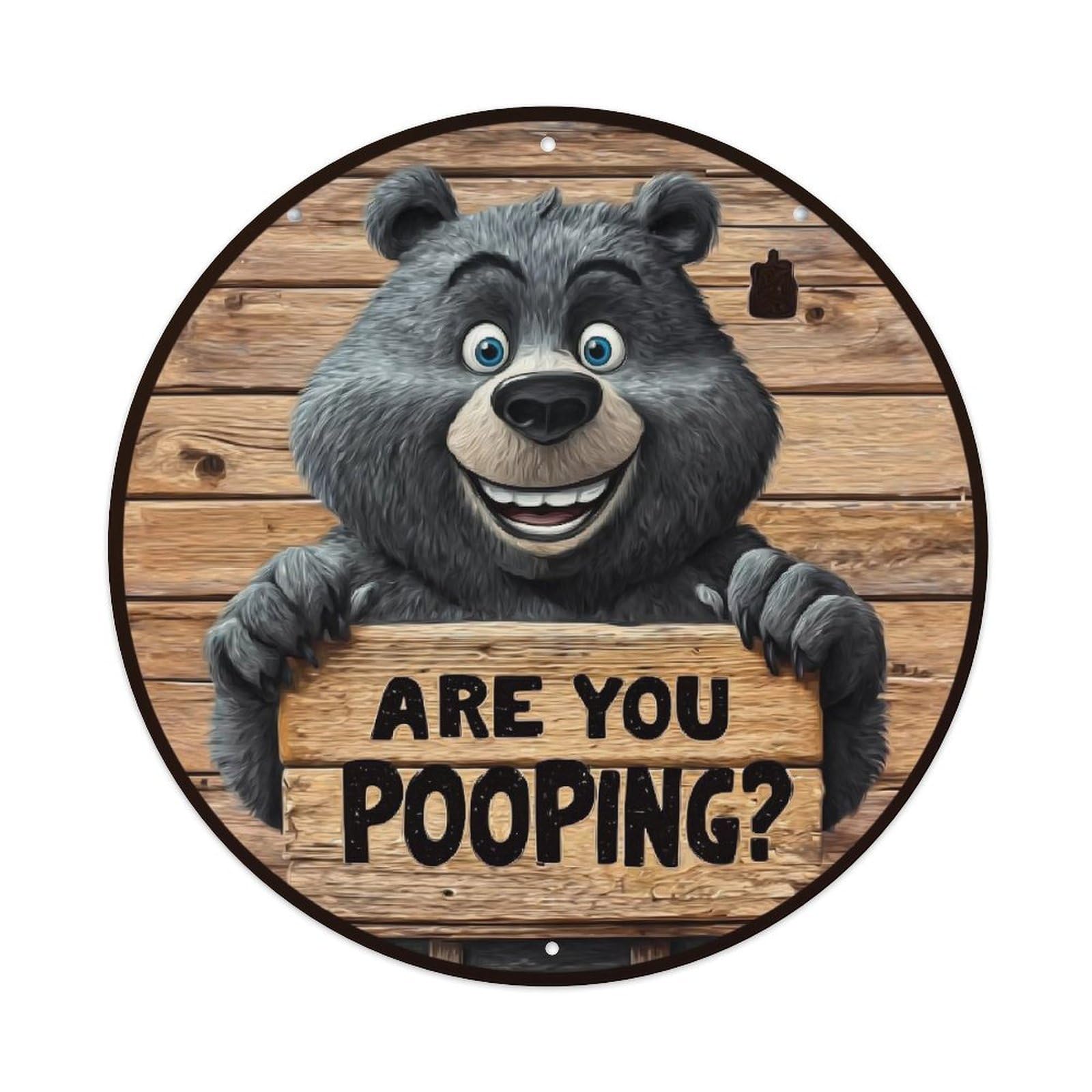 Bear Holding Sign With Text Round Tin Sign Vintage Metal Sign Home Bar Garden Indoor & Outdoor Wall Decor Retro Metal Poster 8x8 Inch