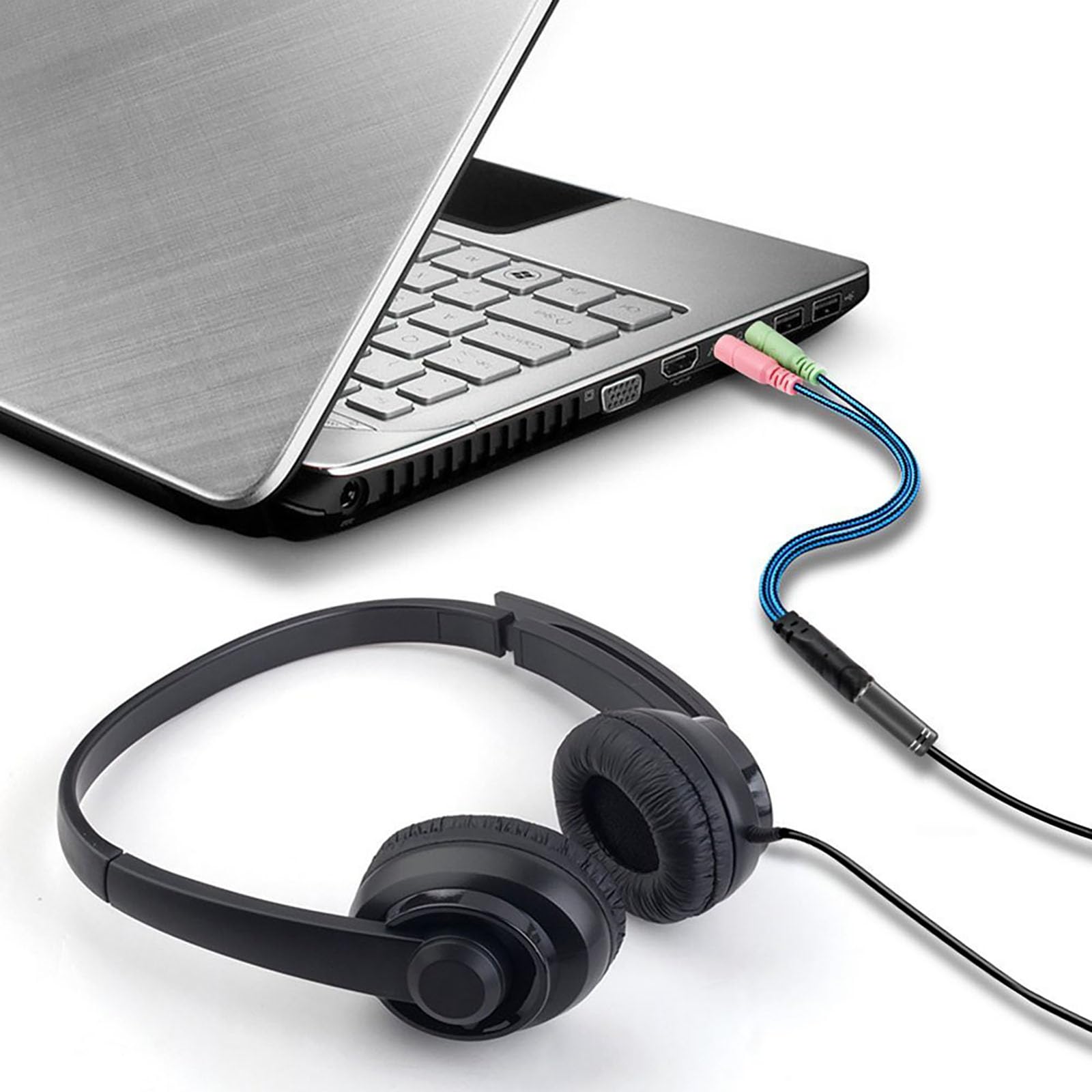 ENVEL Adaptateur Jack Micro Casque Audio Stéréo 3,5mm Splitter Femelle à 2 Double Mâle Câble Nylon tressé 22cm
