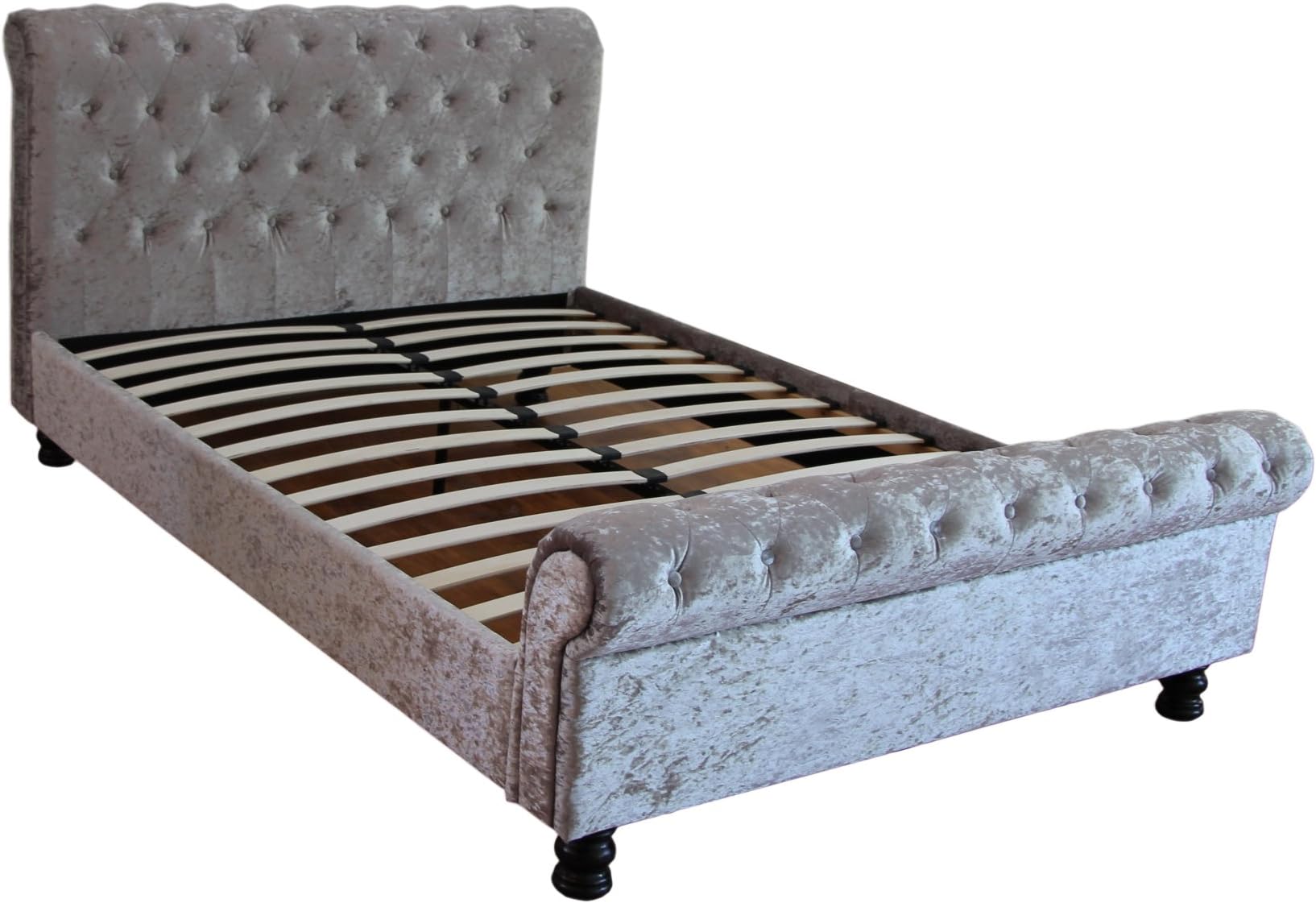FurnitureDepot1 5ft King Size Kingston Crushed Velvet Silver Sleigh Bed with Buttoned Design FTA