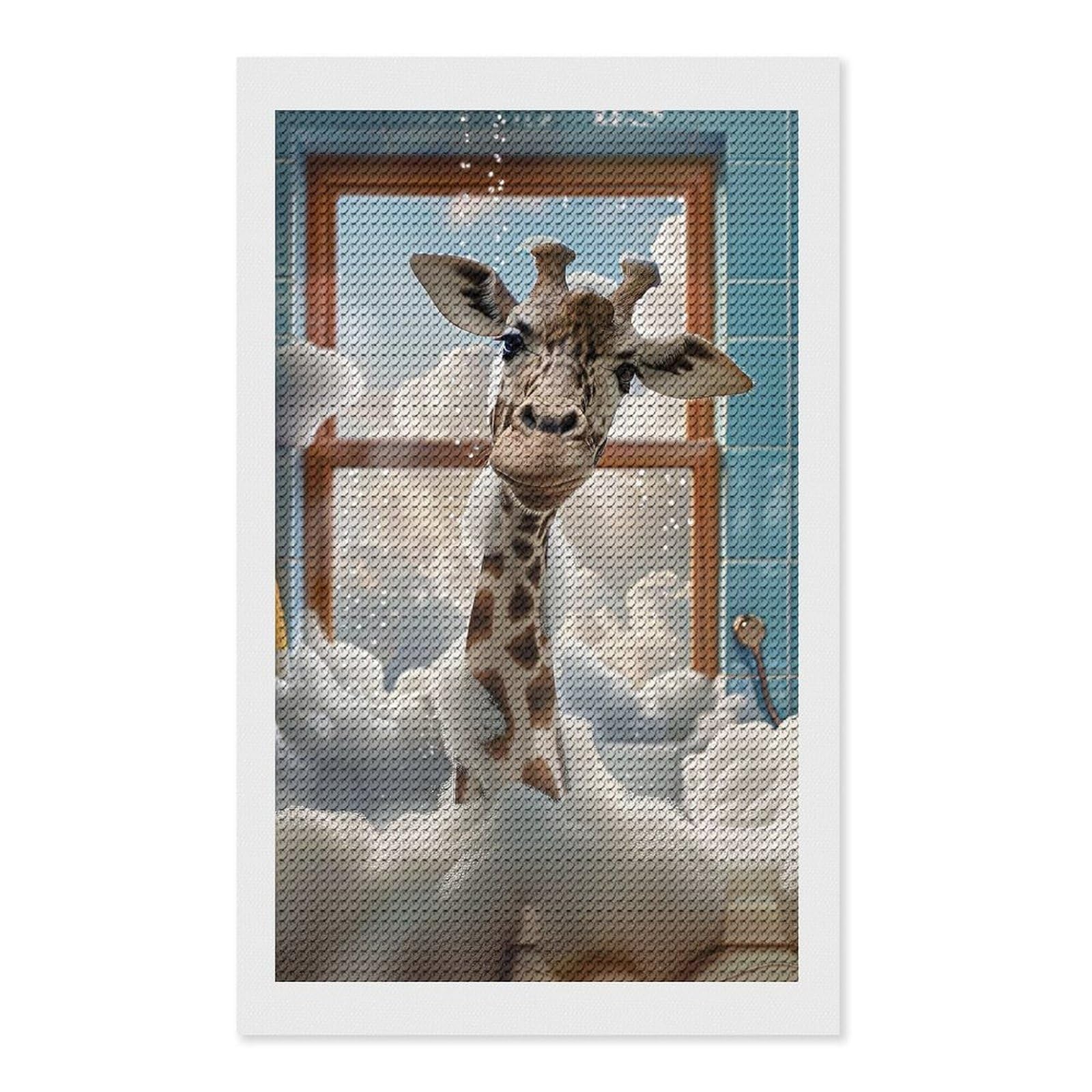 Junmoney Giraffe in A Bubble Bath Diamond Painting Canvas Kit 12"x20", Round Gems, Living Room Decor, Seasonal Gift Choice, Modern Decor