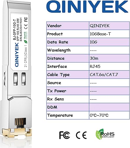 Vista 44 de Transceptor 10GBase-LR SFP+, módulo monomodo 10G SFP+LC para Netgear, SMF, 1310nm, hasta 6.2 mi, DDM