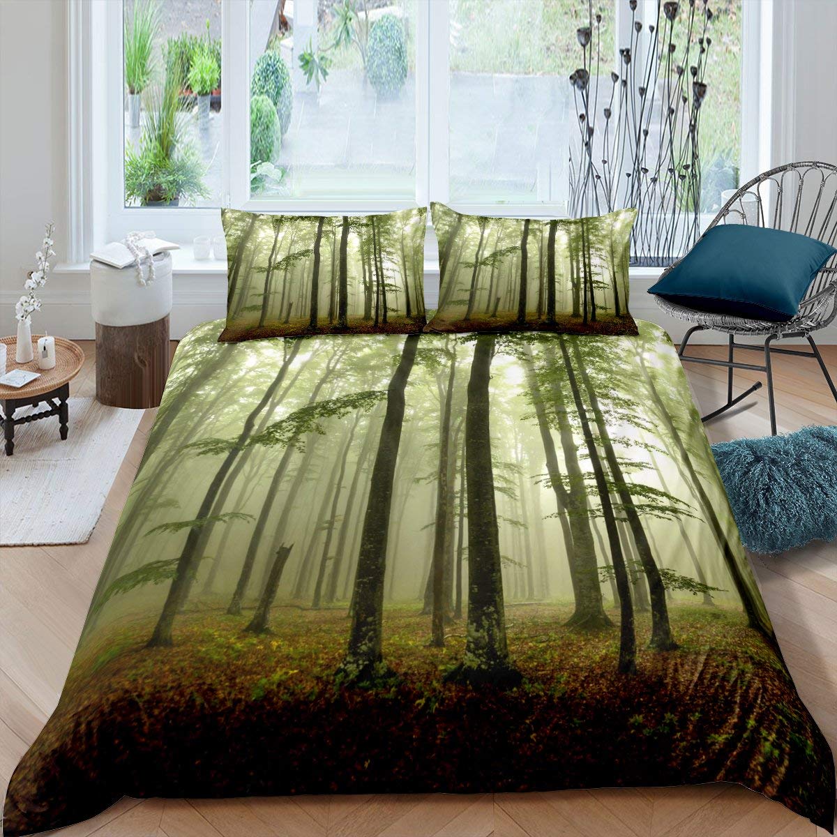 Set Copripiumino 3 Pezzi Con Alberi Della Foresta - Microfibra Morbida Per Letto Singolo, Matrimoniale, King Size - 3
