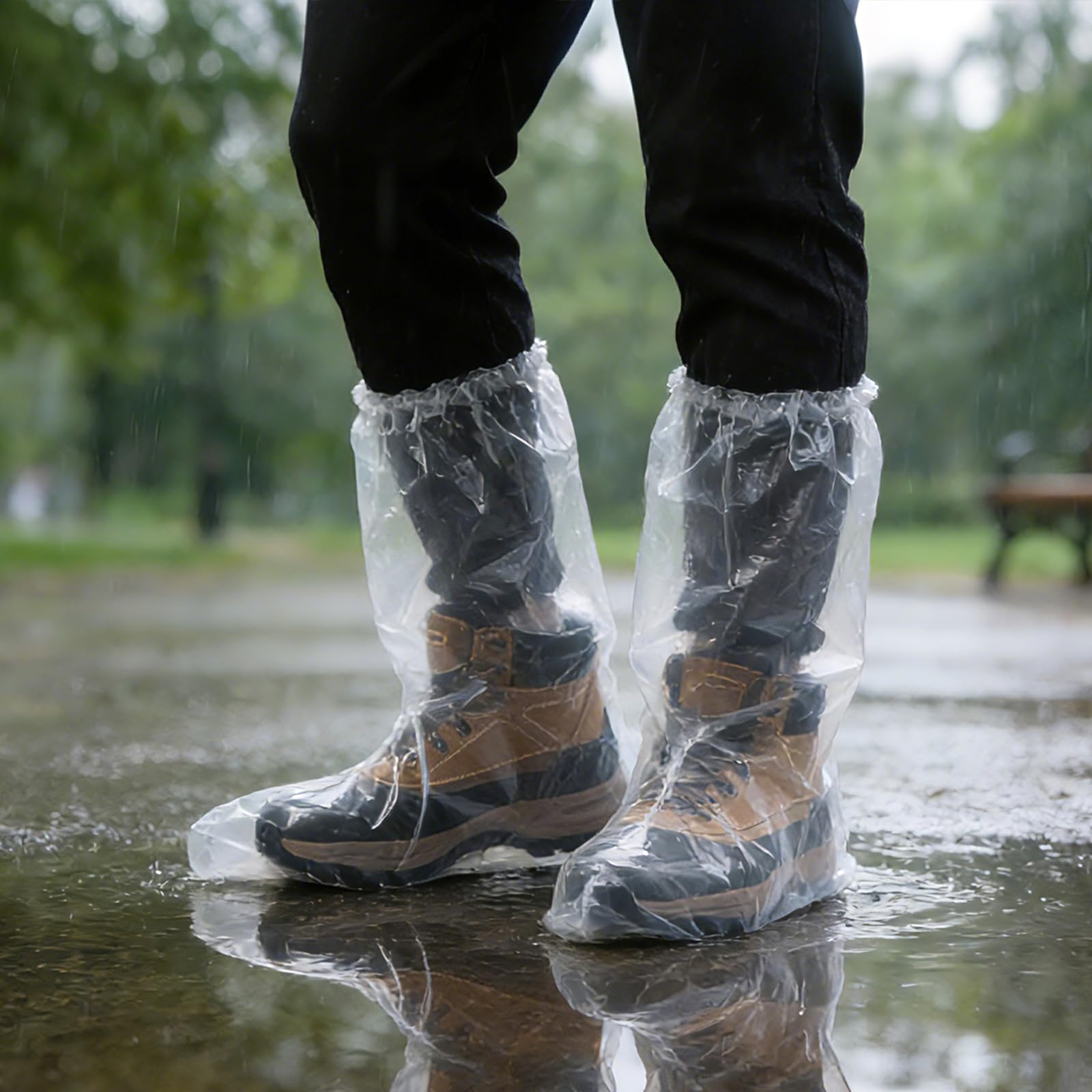 Photo 1 of 20 Pcs Longer Waterproof Shoe Covers for Rain, Non-Slip Disposable Rain Shoe Covers, Plastic Shoe Ponchos, Thickened PE Material Boot Covers for Men and Women (Clear)