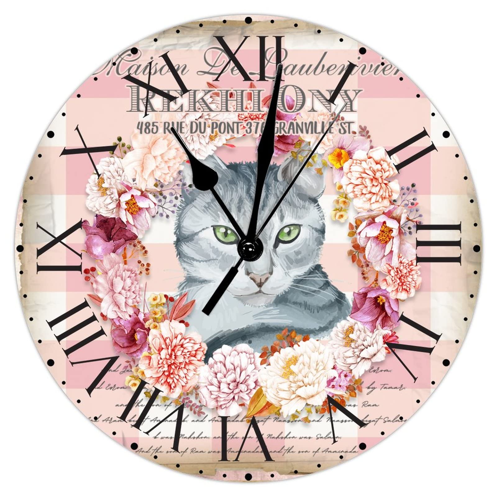Horloge murale silencieuse sans tic-tac chat en PVC | Pendule 30,5 cm pour chambre
