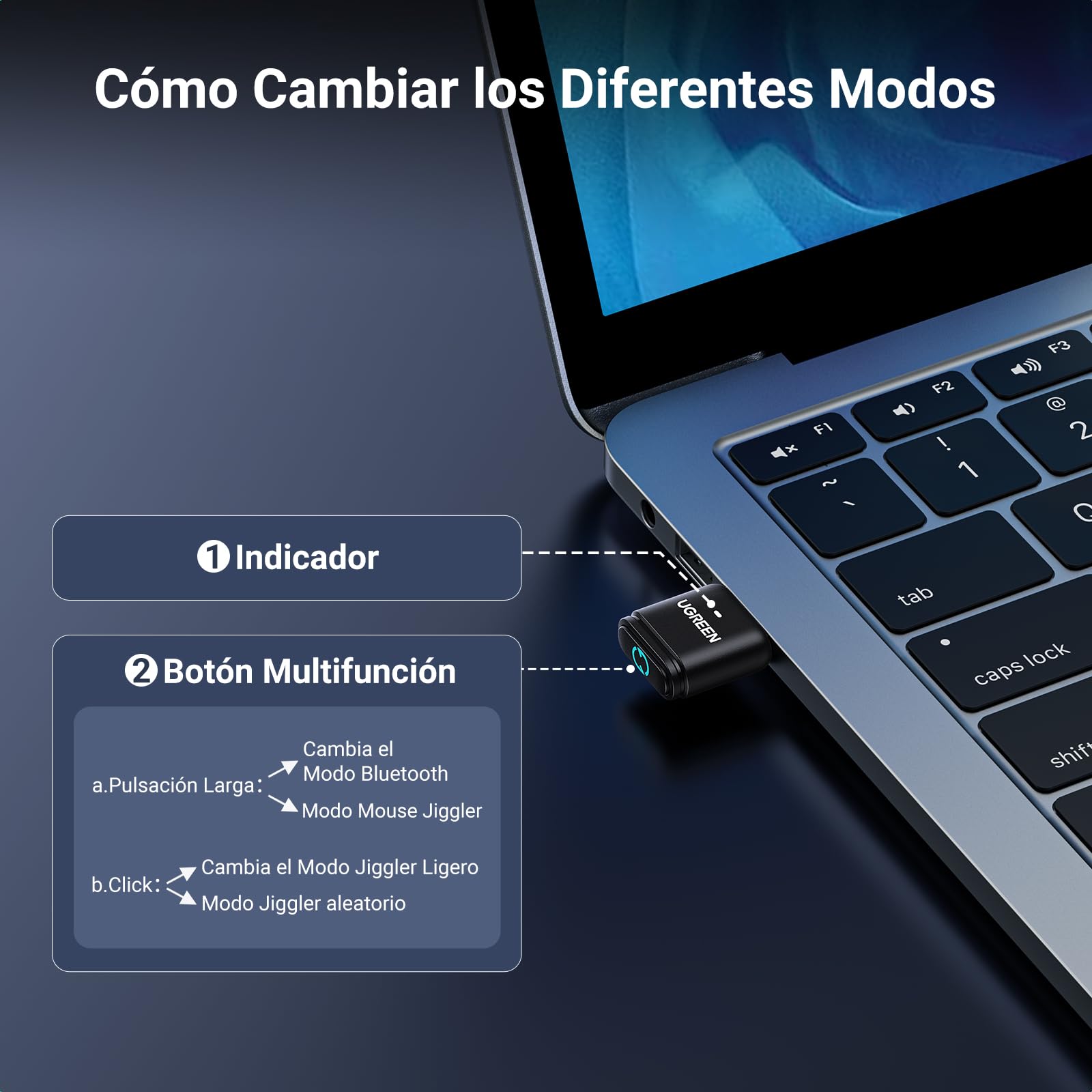 UGREEN Adattatore USB Bluetooth 5.3 con Mouse Jiggler Non Rilevabile Plug e Play Dongle Mover con Computer Laptop