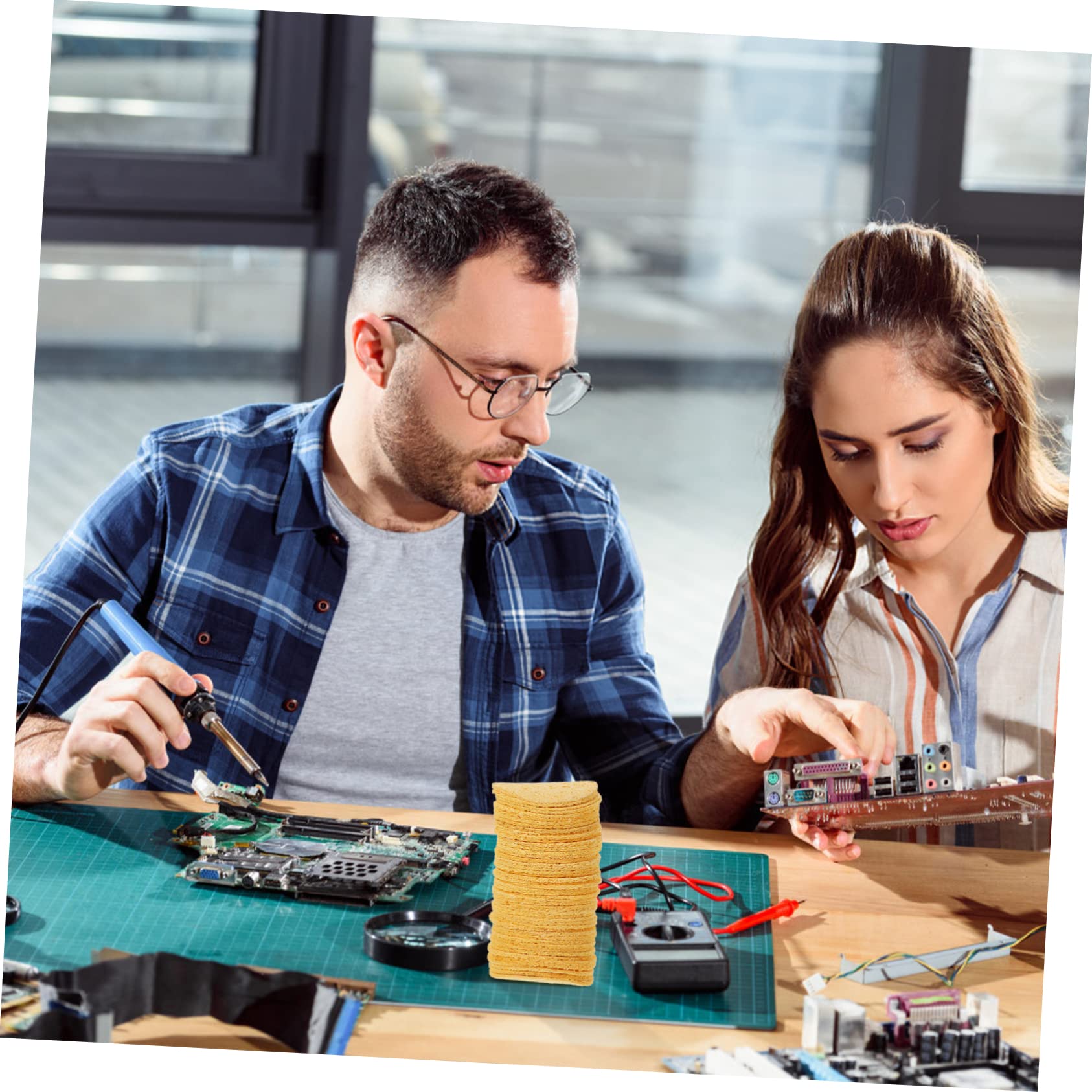 BUTIFULSIC 50pcs Welding Sponge Solder Tip Round Sponge Welding Clean Pads High Temperature Sponge Sponges for Cleaning Solder Tip Sponge Pads Welding Platform Clean Sponge Yellow