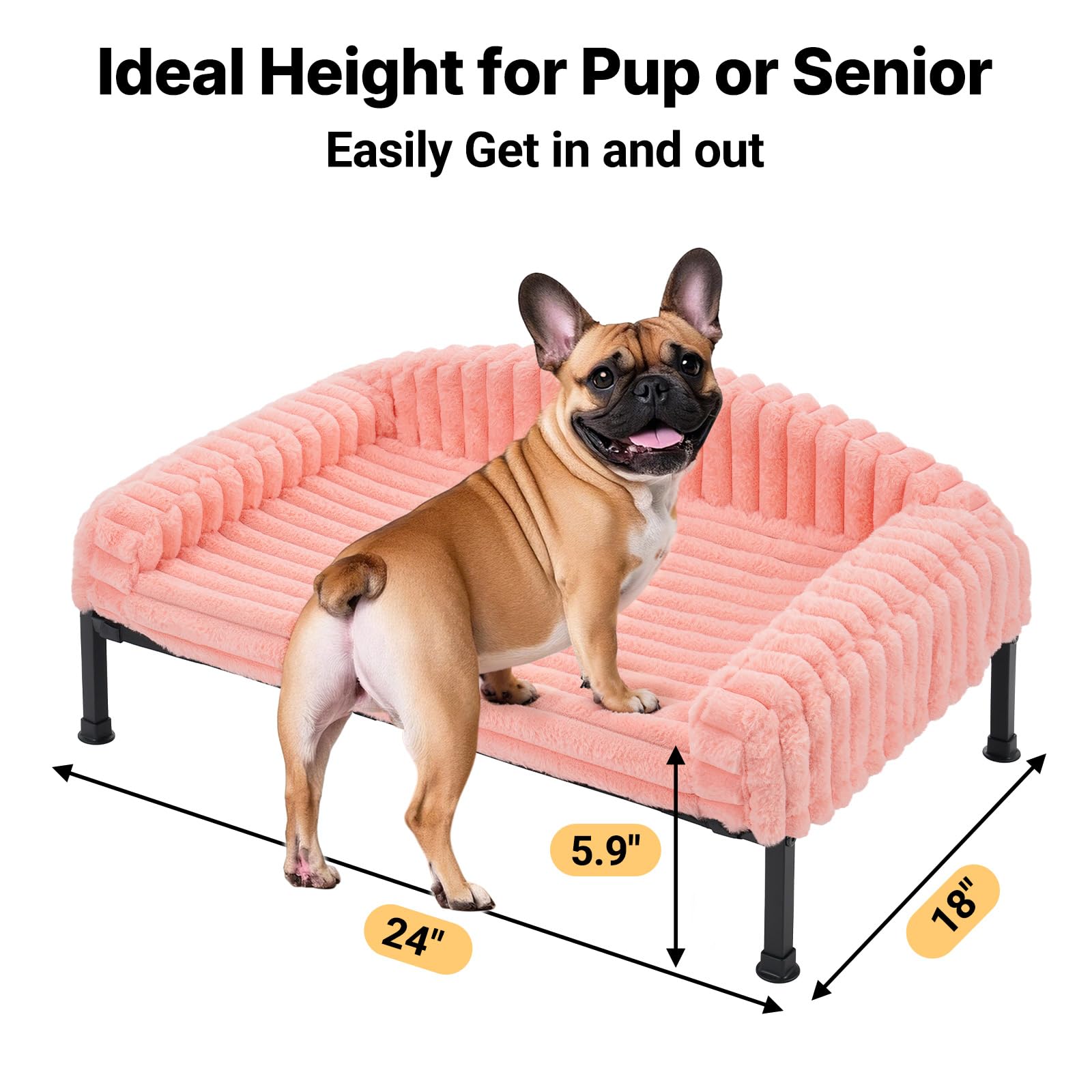Veehoo Canapé pour Chien Sureleve, Moelleux Transat Chien avec Coussin Amovible et Matelas Orthopédique, Ccanapés et Fauteuils avec Pieds Antidérapants pour Chiots Chatons, Rose 60x45x10cm