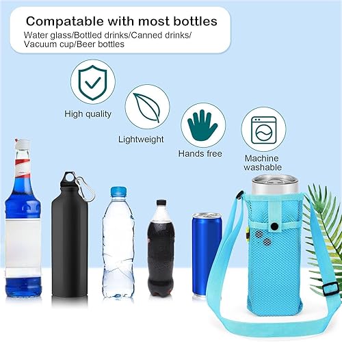 Miniatura 4 de Tessco - 8 soportes para botella de agua con correa ajustable para el hombro, bolsa de malla para transportar botellas de agua, bolsa de transporte