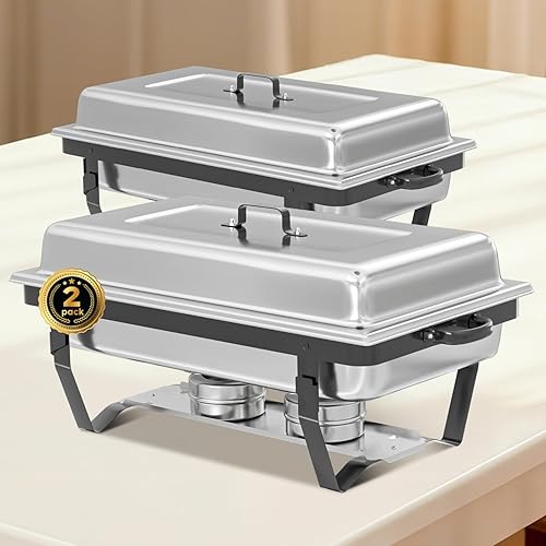 Miniatura 12 de IMACONE Juegos de Recipientes Calentadores de Buffet (Chafing Dish) de 2 Piezas, 8 Cuartos de Galón de Acero Inoxidable Rectangulares Chafers
