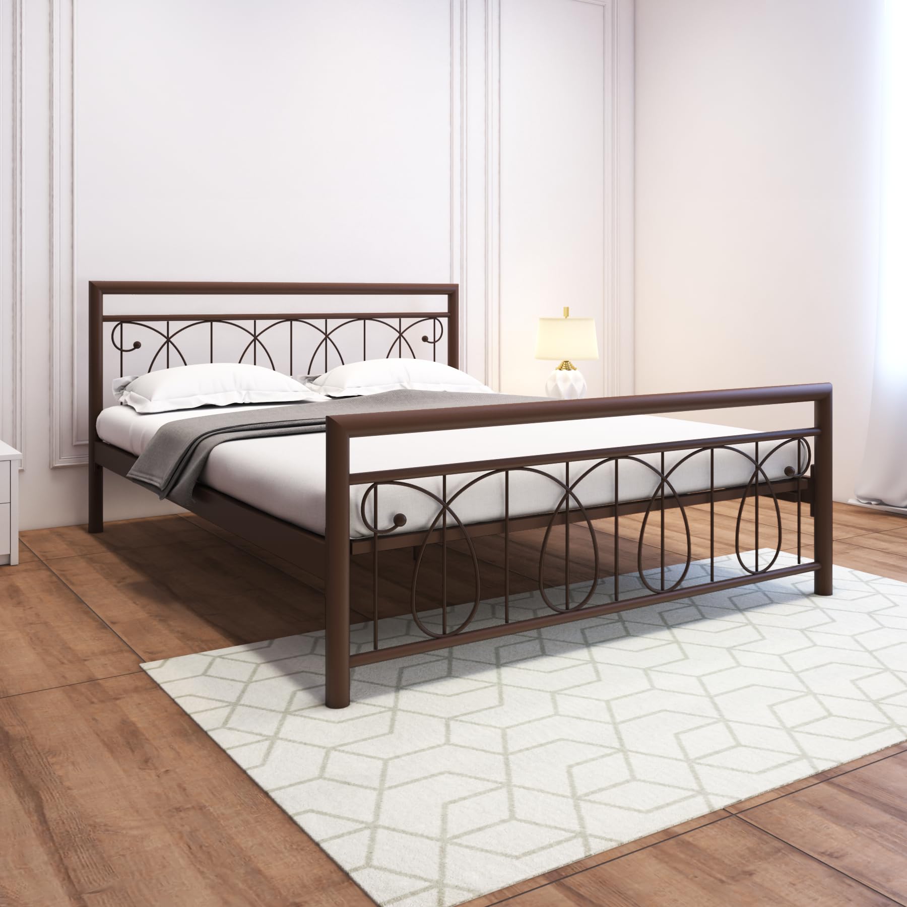 Homdec Lyra Metal Platform Bed with Headboard and Footboard, Heavy Duty Mattress Foundation – No Plywood Needed, Noise Free (Brown, Queen)-image-29
