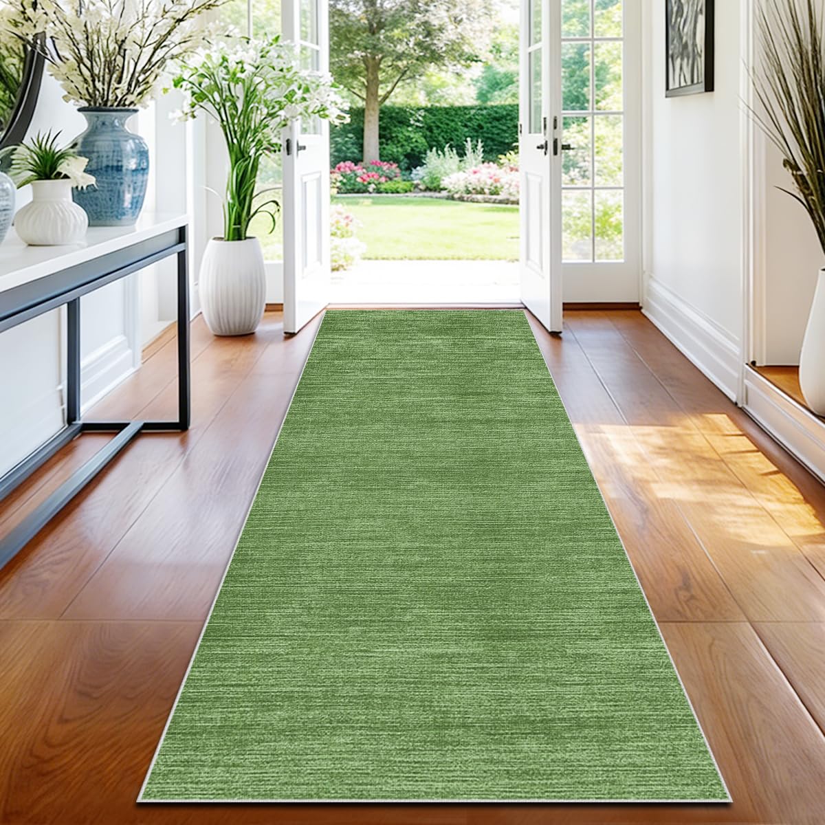 TFEHXYZU Extra Long Runner Rugs for Hallway Narrow Rugs Entrance Mat Non-Slip Back Large Runner Dirt Trapper Carpet Washable Carpet Runners for Hallway Kitchen Living Room 80 x 220cm Green — image 1