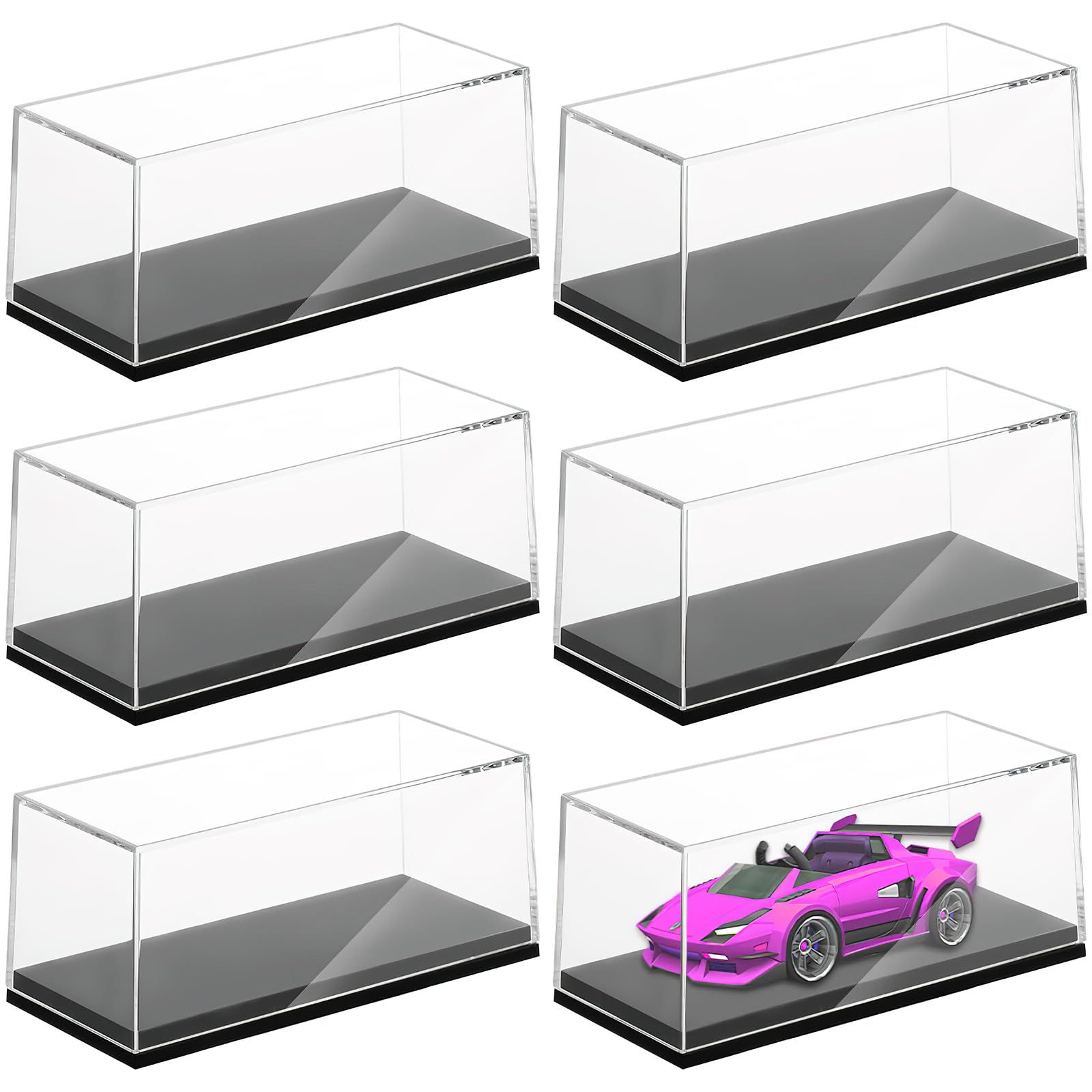YEXEXINM 6 Pcs Model Cars Display Case,Toy Car Display Organizer Storage Case Fit for 1/64 Car Model Clear Acrylic Display Box with Black Base Compatible with Hot Wheels Car(4.17 x 1.81 x 1.81 in)