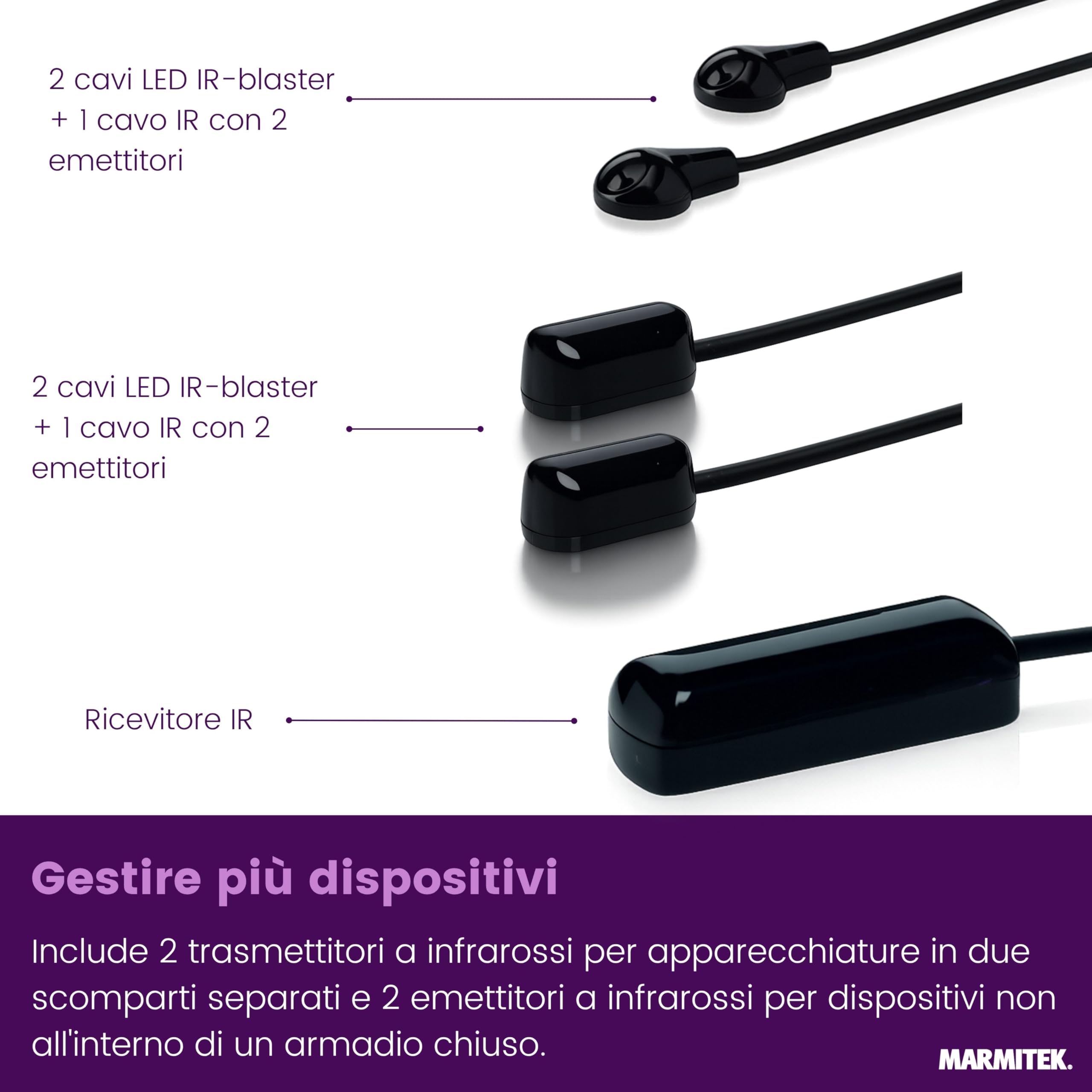 Marmitek IR Control 10 XTRA - Prolunga infrarossi 300 m UTP CAT5 CAT6 | Repeater IR via cavo di rete per installazioni AV, LED blaster, mini ricevitore, RC-MM e controllo di 8+ dispositivi