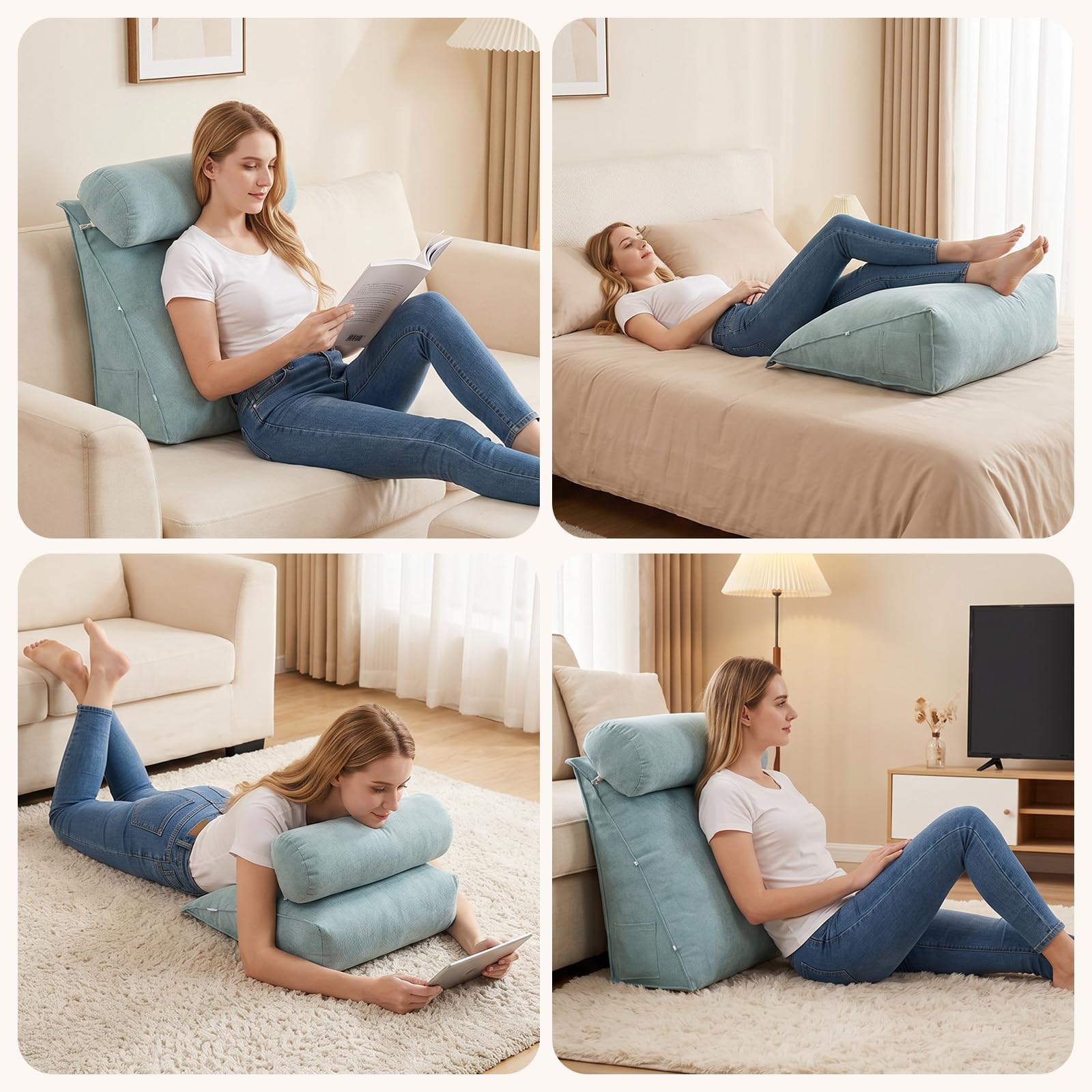 Cuscino da Lettura per Letto, Schienale Letto con Poggiatesta Regolabile 3 Posizioni, Cuscino Schienale Divano in Velluto Coreano con Tasche, Fodera Rimovibile,Blackgray,60X50X20CM