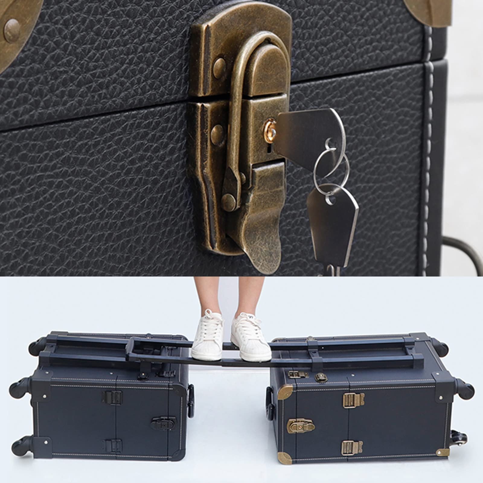Beauty Makeup Train Case Reisetrolley Kosmetiktasche Rolling Organizer Vanity Box, Rolling Makeup Case Reisetrolley mit Rädern Kosmetiktrolley, Schwarzer Kosmetikkoffer mit Spiegel