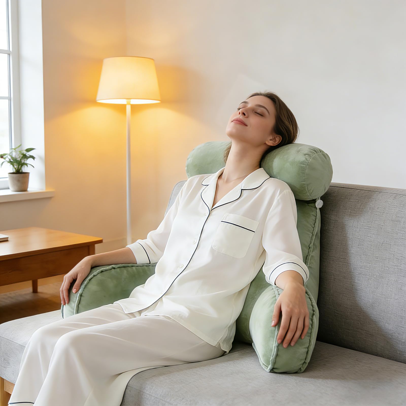 Extra Großes Lesekissen mit Abnehmbarer Hülle, Ergonomisches Rückenstützkissen für Bett/Sofa, Gefüllt mit Hohlfaser, Für Erwachsene & Kinder, Grün