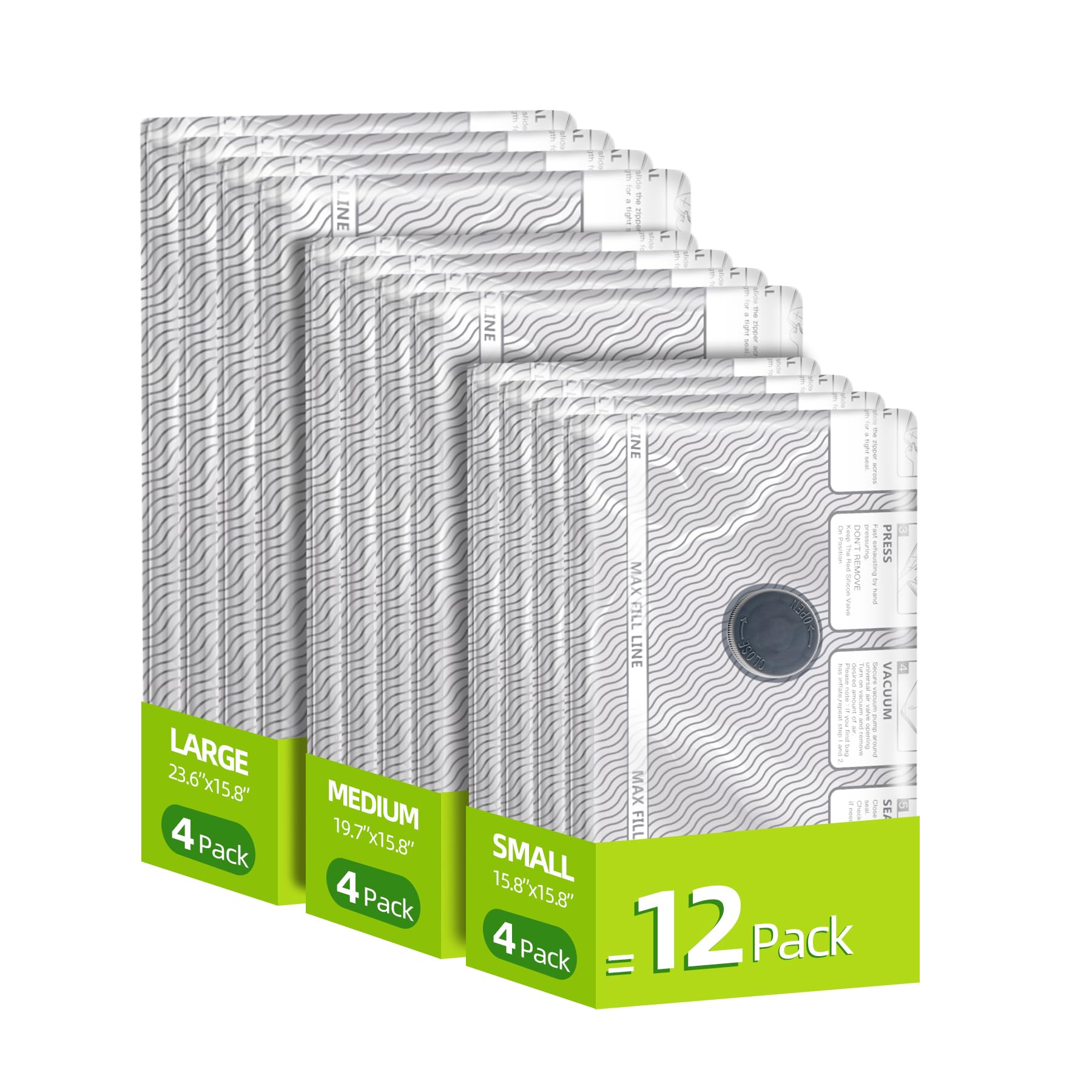 VACKFOX 12 Pack Travel Vacuum Bags for Clothing,Compression Seal Packing Cubes for Suitcase Backpack,Vacuum Seal Bags for Clothing,Carry-on Size Space