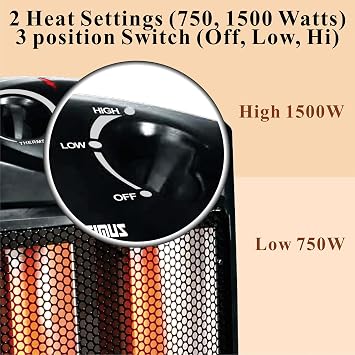 Optimus H-5235 Fan Forced Tower Quartz Heater with Thermostat