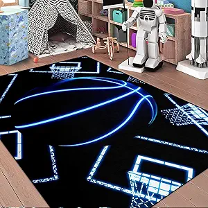 Basketball Rug for Bedroom - Black Basketball Rug for Boys Kids Room Sports Carpet Rugs, 3'×5'